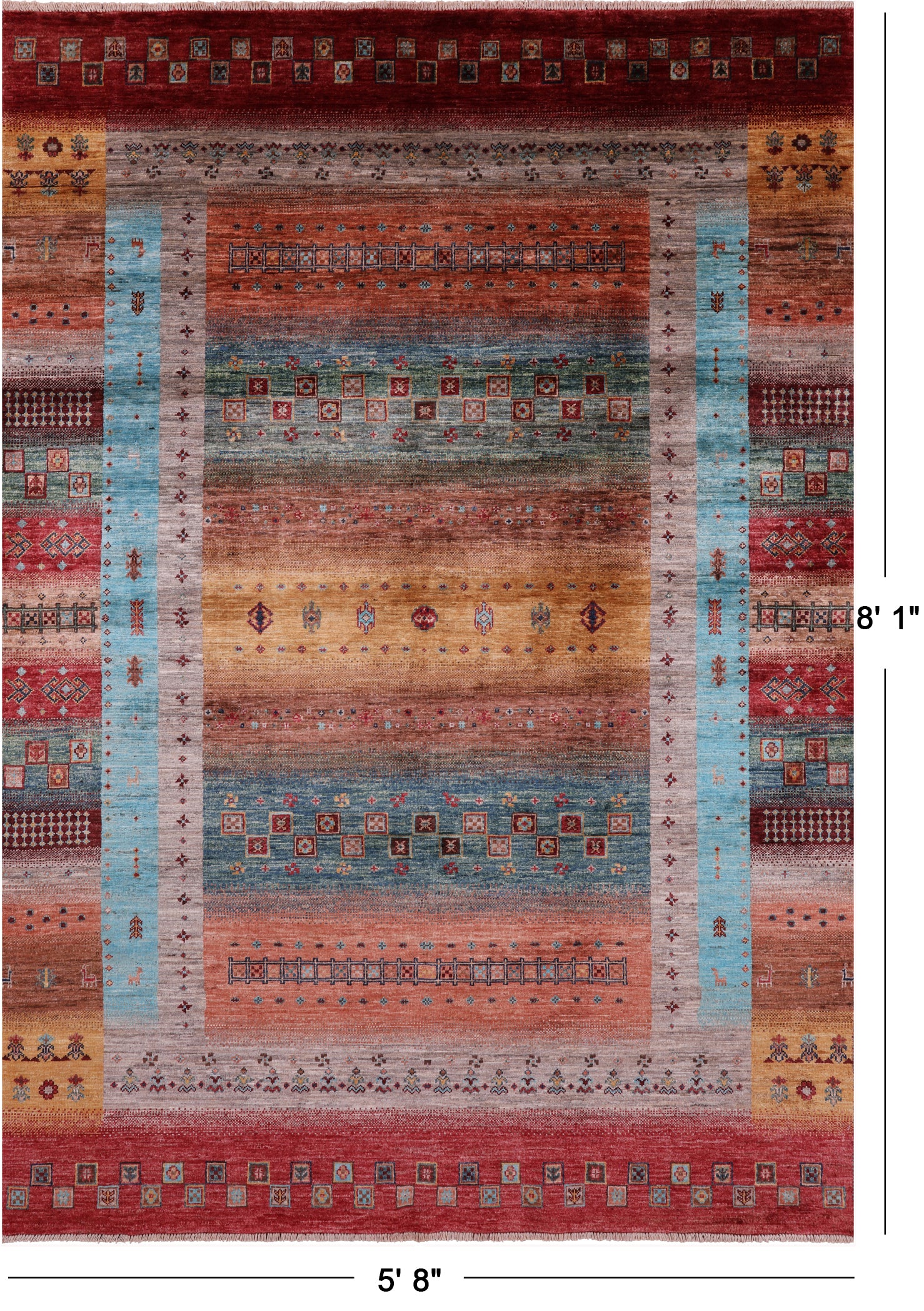 Tribal Persian Gabbeh Hand Knotted Wool Rug - 5' 8" X 8' 1" - Golden Nile