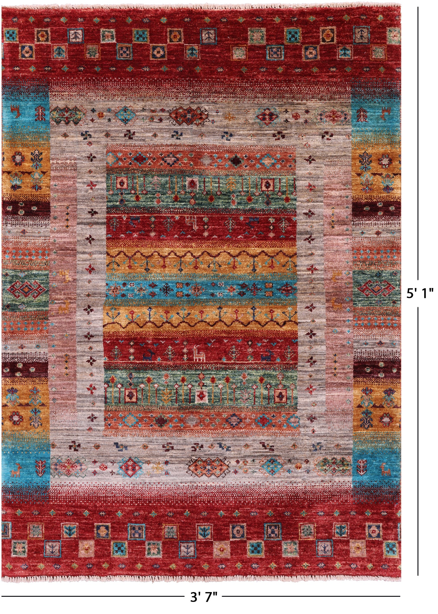 Tribal Persian Gabbeh Hand Knotted Wool Rug - 3' 7" X 5' 1" - Golden Nile