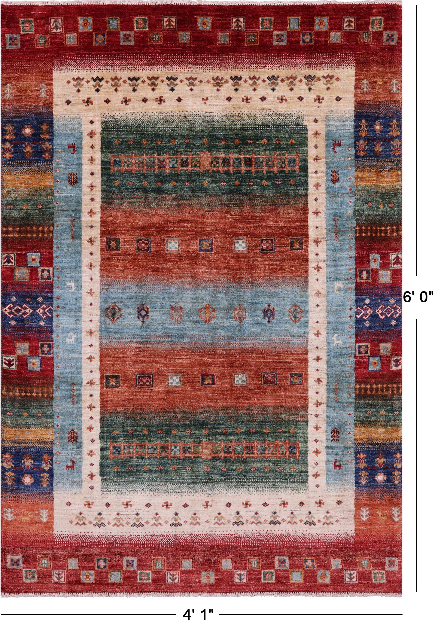 Tribal Persian Gabbeh Hand Knotted Wool Rug - 4' 1" X 6' 0" - Golden Nile