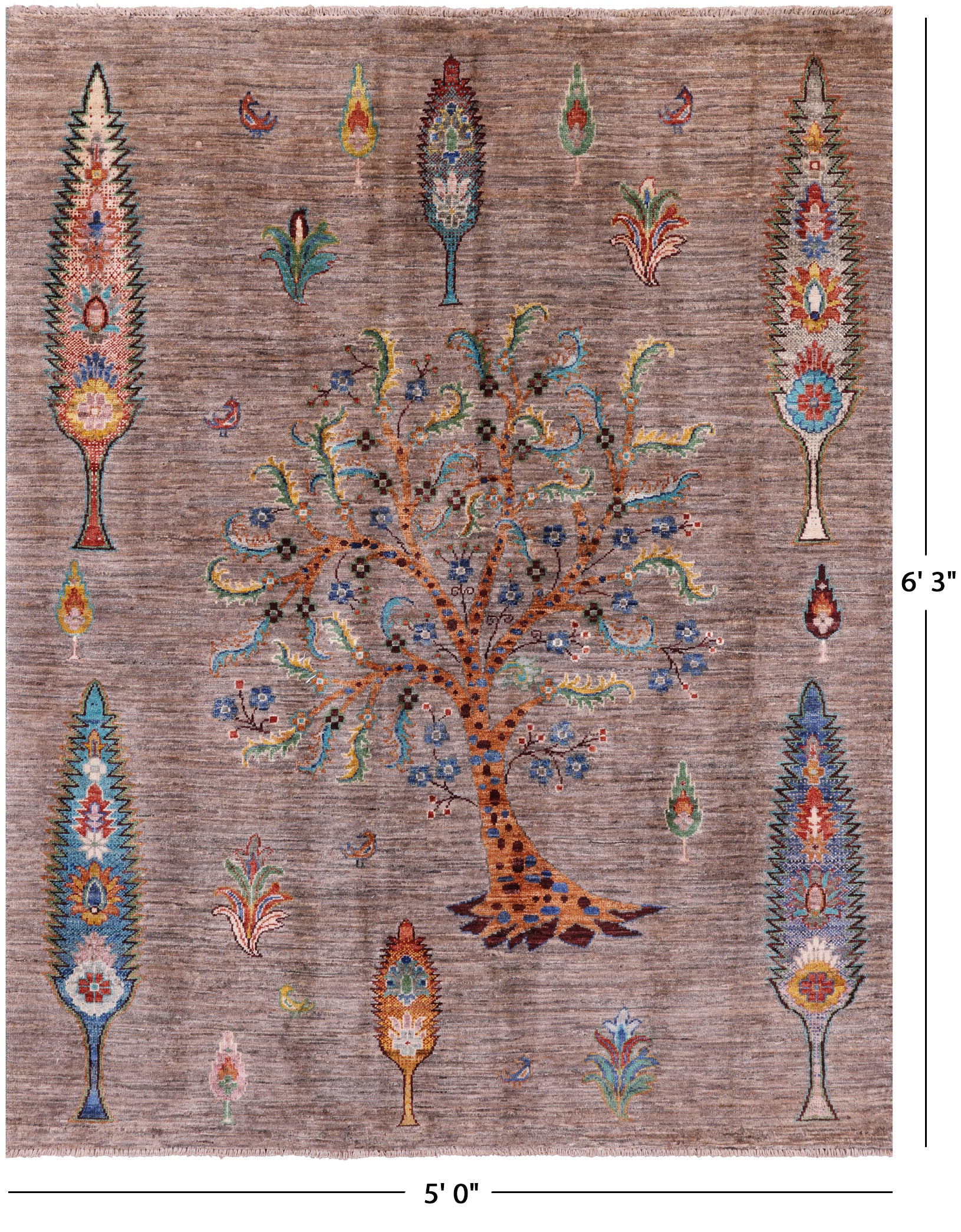 Tribal Persian Gabbeh Hand Knotted Wool Rug - 5' 0" X 6' 3" - Golden Nile