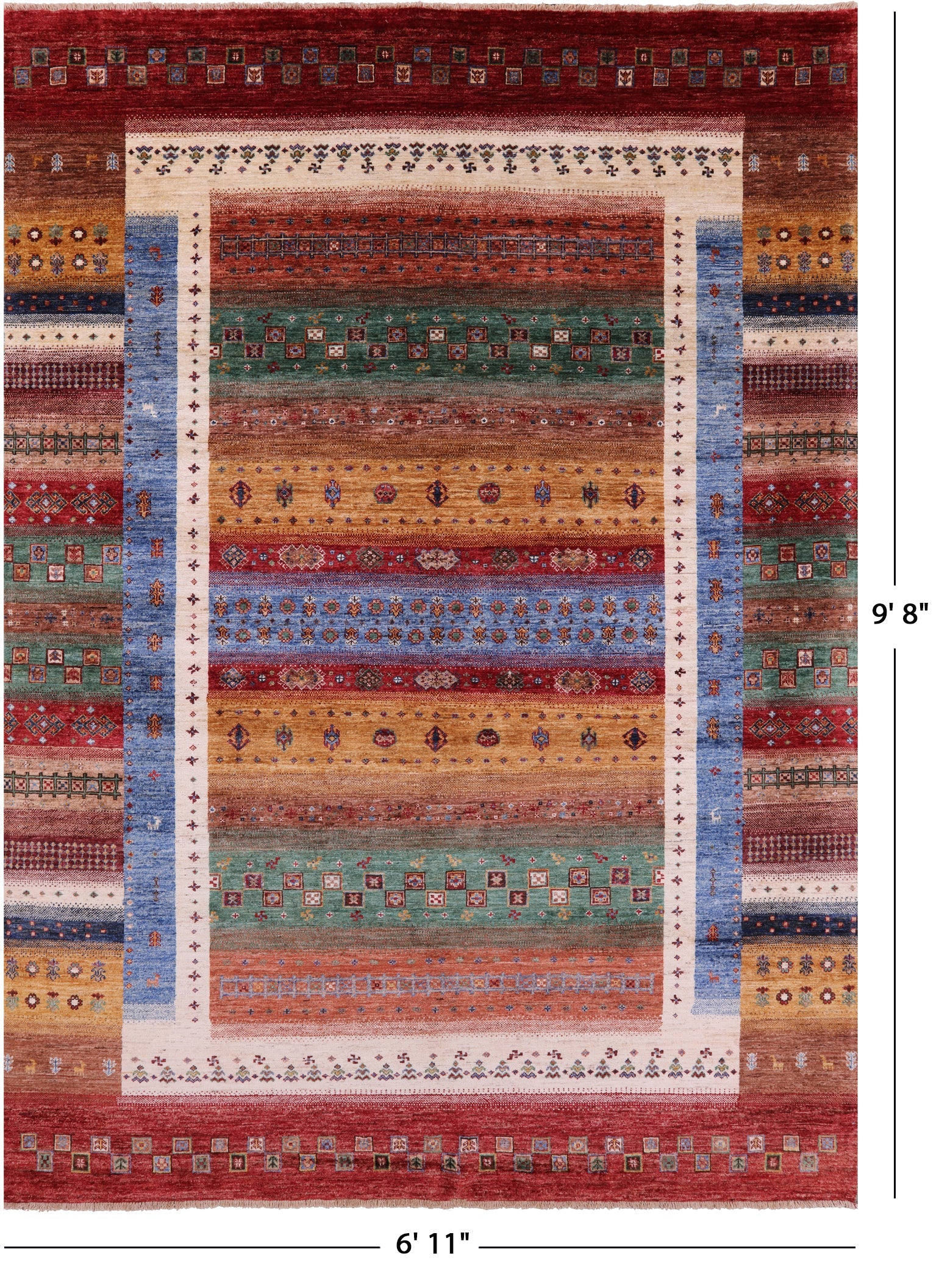 Tribal Persian Gabbeh Hand Knotted Wool Rug - 6' 11" X 9' 8" - Golden Nile