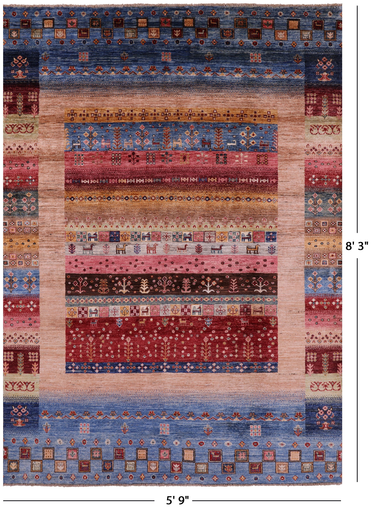Tribal Persian Gabbeh Hand Knotted Wool Rug - 5' 9" X 8' 3" - Golden Nile