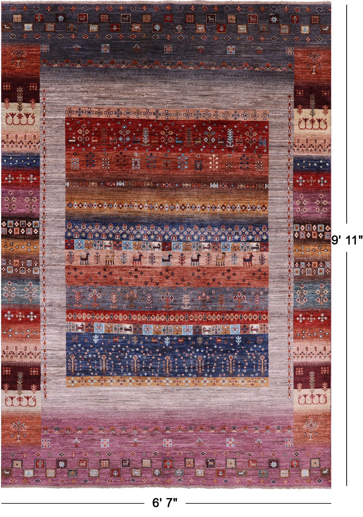 Persian Gabbeh Tribal Hand Knotted Wool Rug - 6' 7" X 9' 11" - Golden Nile