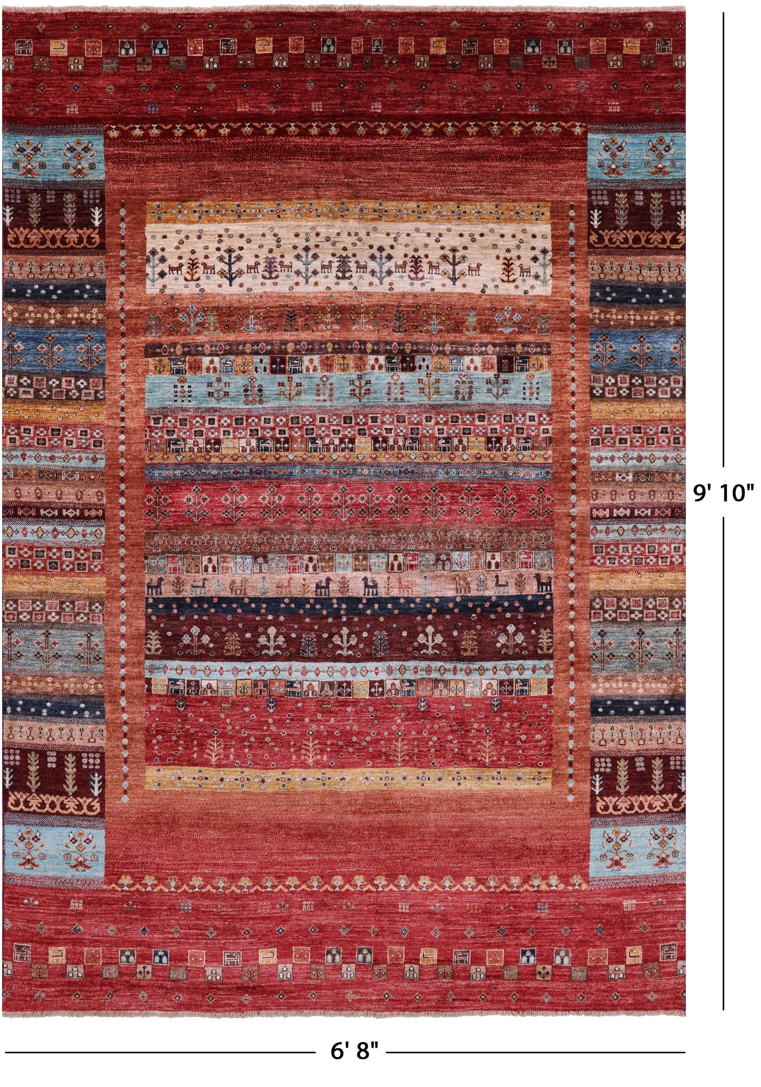 Persian Tribal Gabbeh Hand Knotted Wool Rug - 6' 8" X 9' 10" - Golden Nile