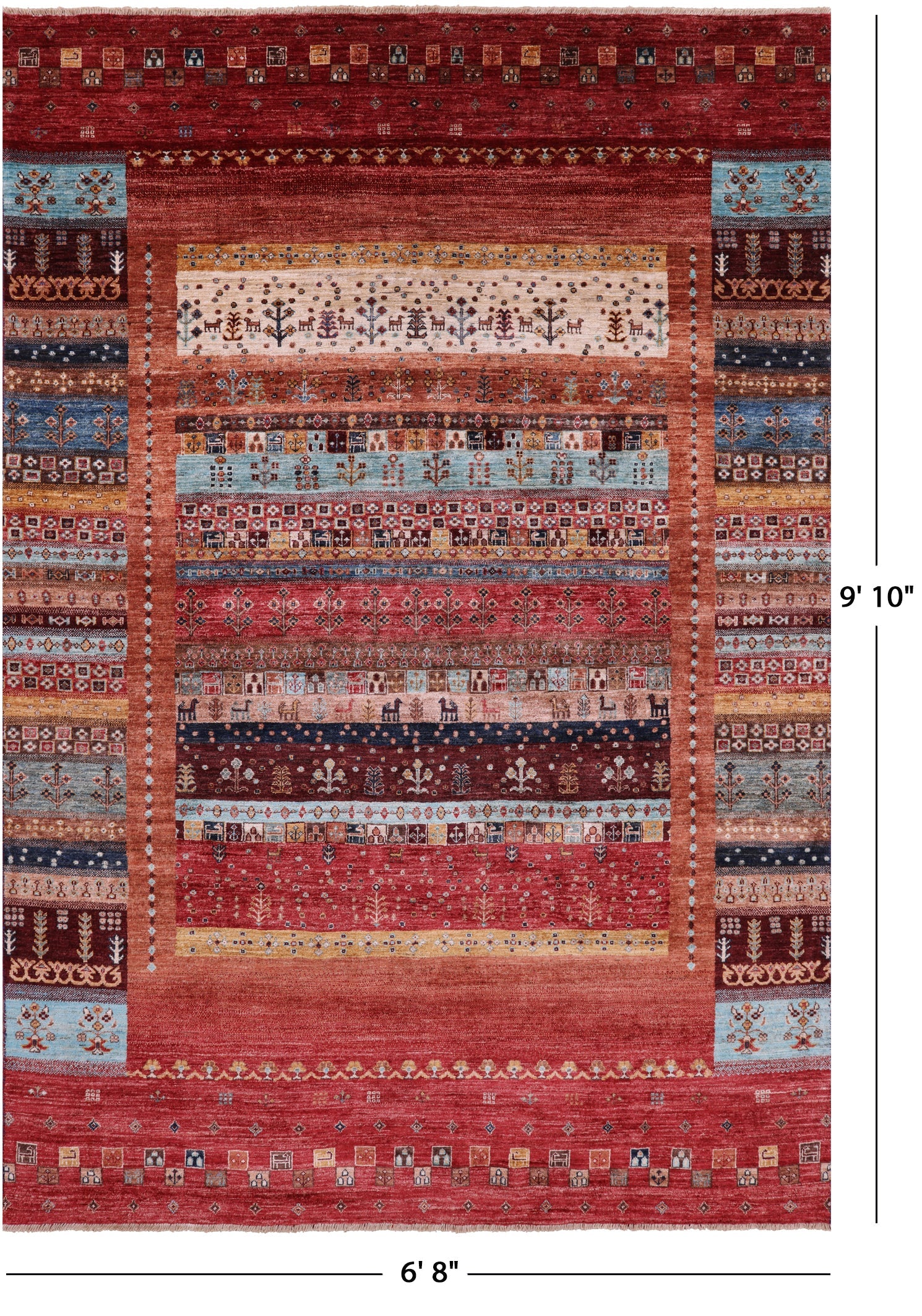 Persian Tribal Gabbeh Hand Knotted Wool Rug - 6' 8" X 9' 10" - Golden Nile