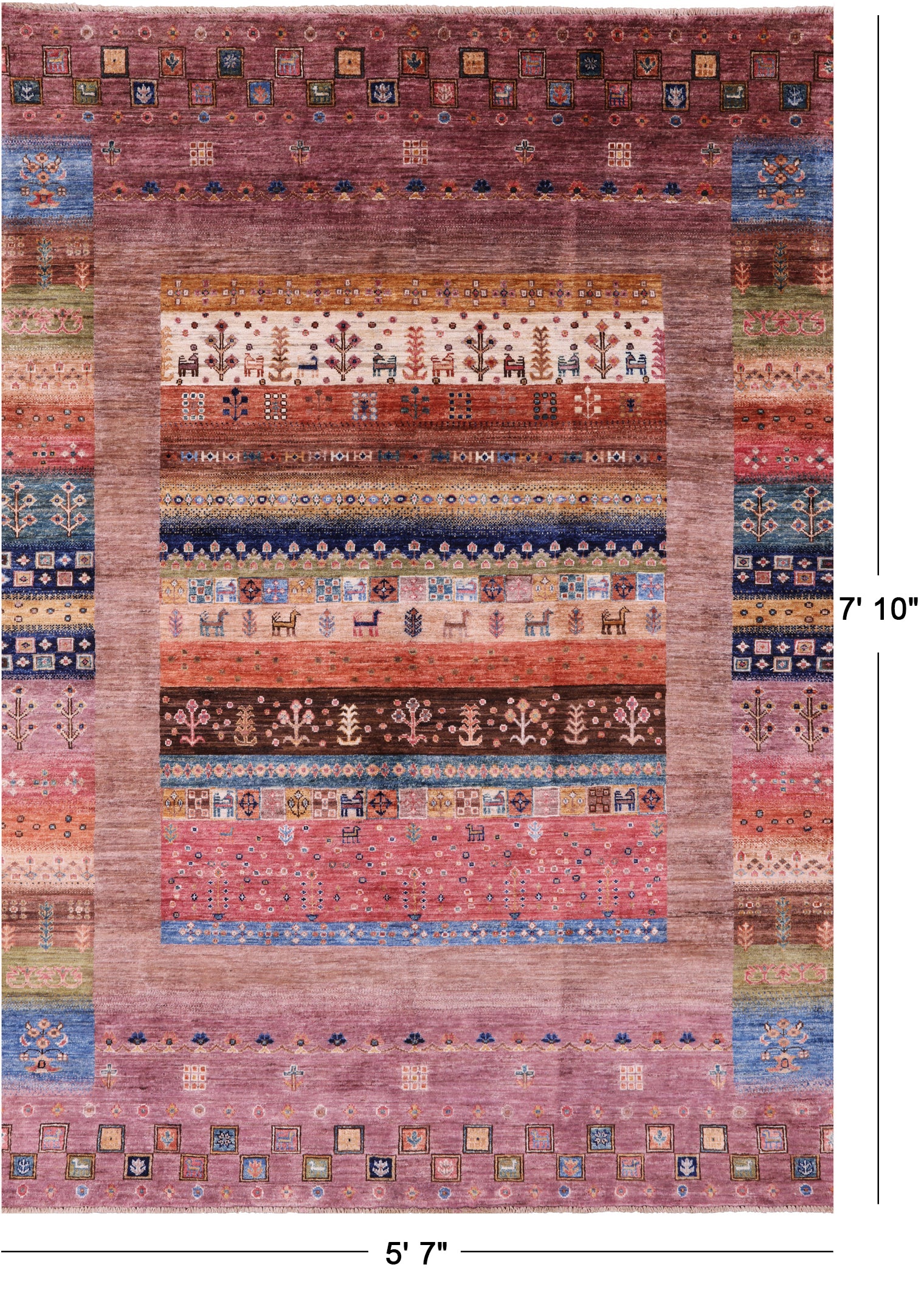 Tribal Persian Gabbeh Hand Knotted Wool Rug - 5' 7" X 7' 10" - Golden Nile