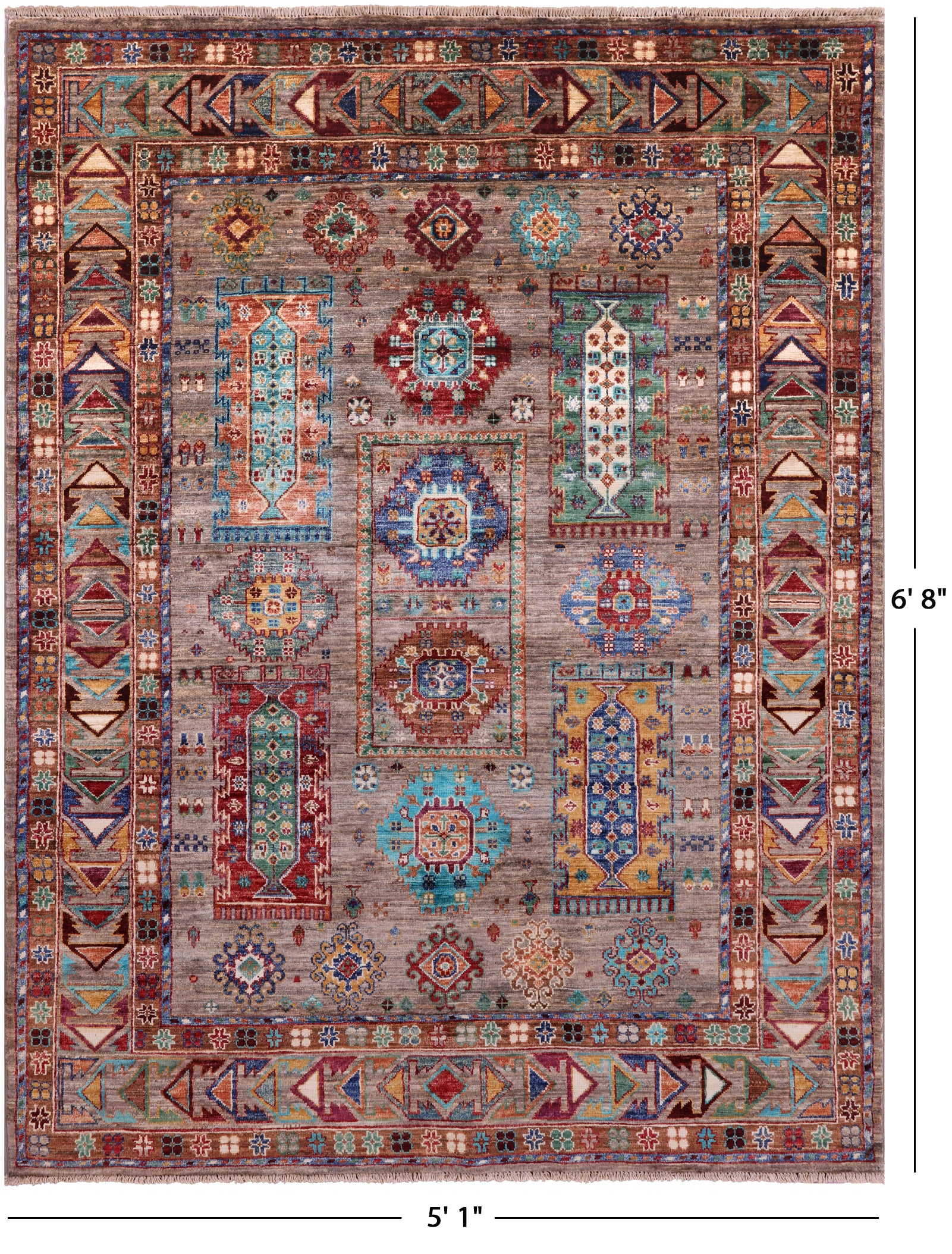 Turkmen Ersari Hand Knotted Wool Rug - 5' 1" X 6' 8" - Golden Nile