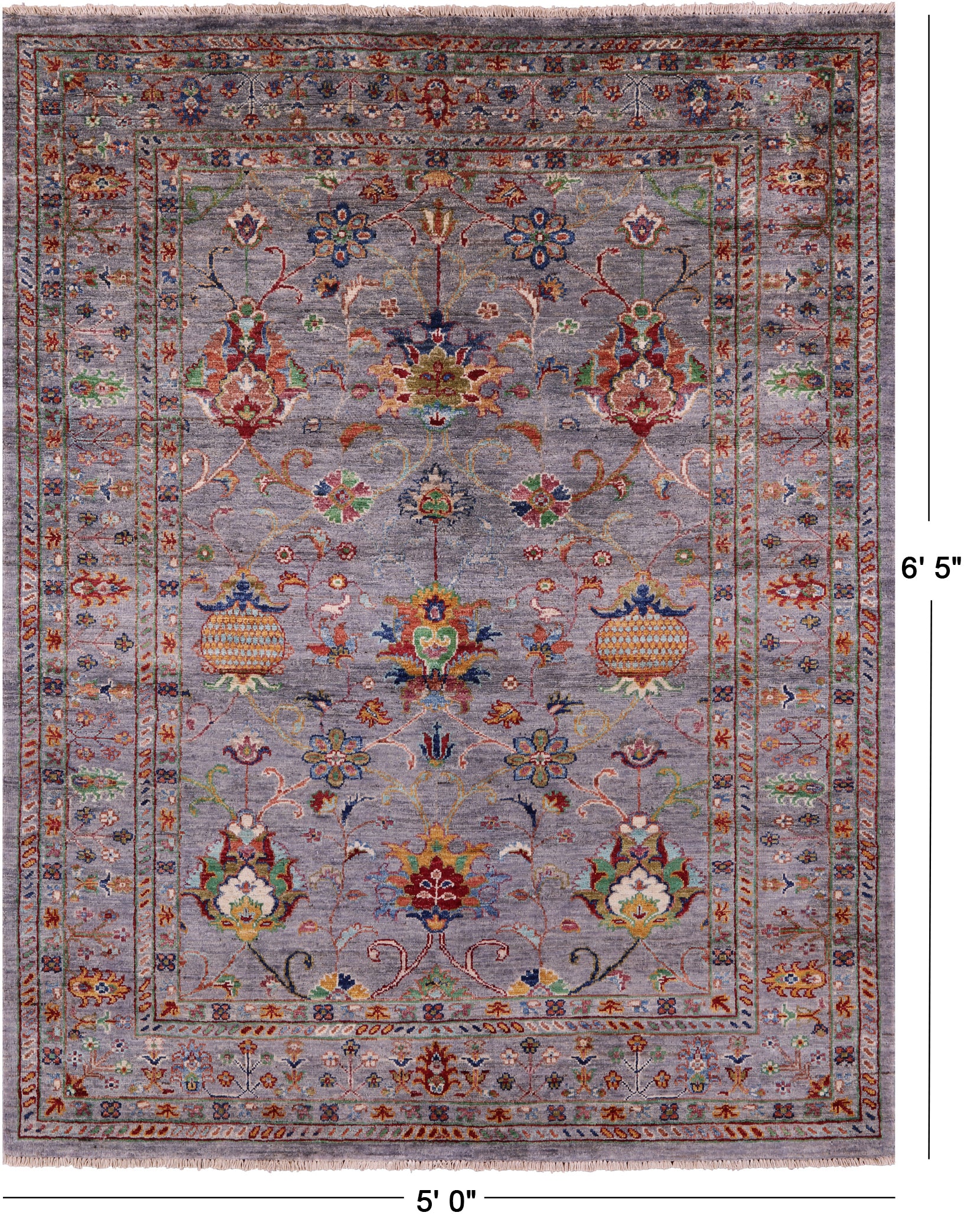 Peshawar Handmade Wool Rug - 5' 0" X 6' 5" - Golden Nile
