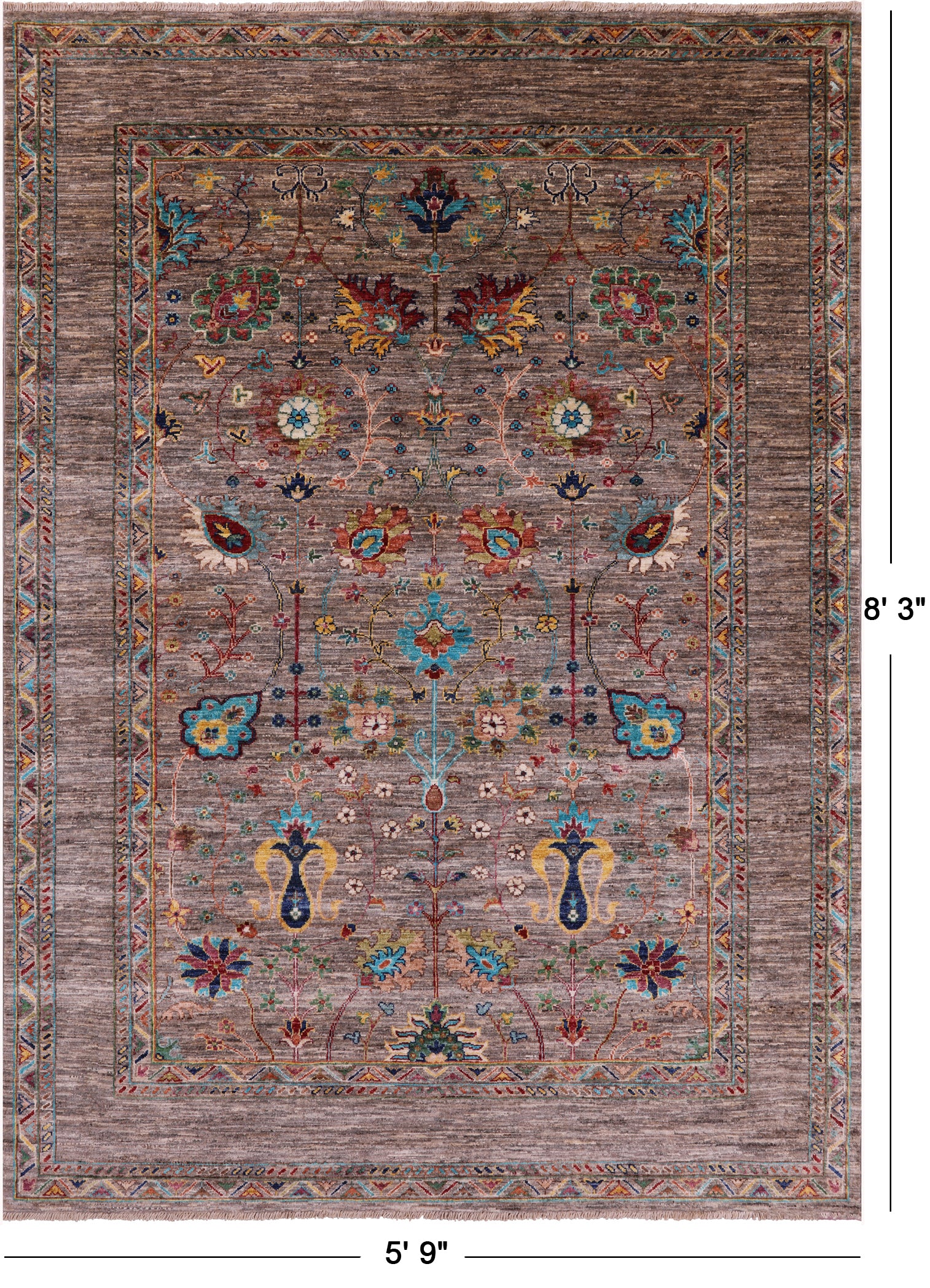 Peshawar Hand Knotted Wool Rug - 5' 9" X 8' 3" - Golden Nile