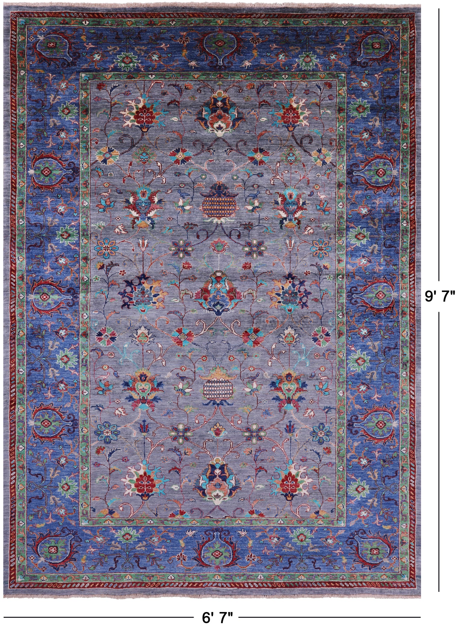 Grey Peshawar Hand Knotted Wool Rug - 6' 7" X 9' 7" - Golden Nile
