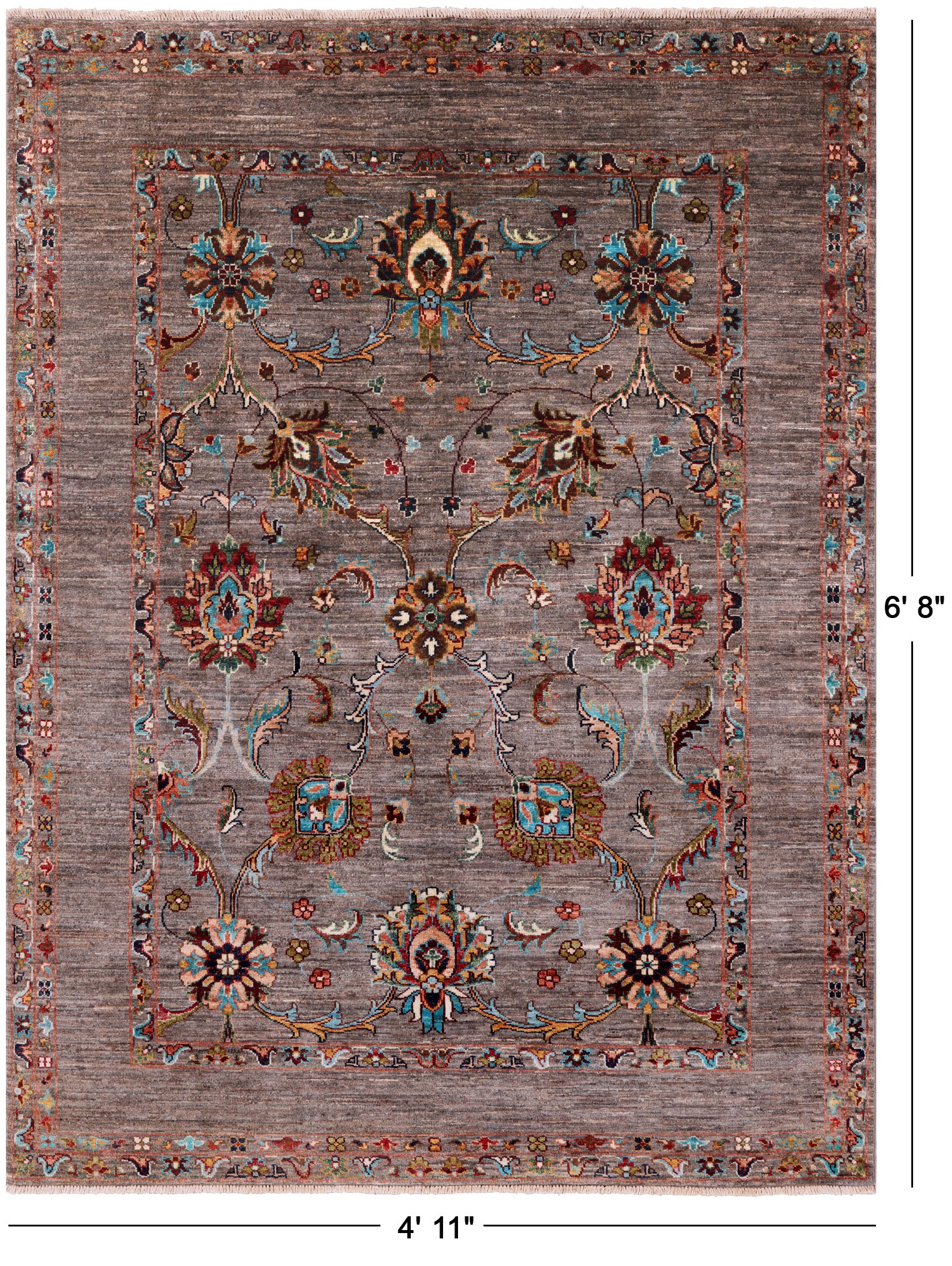Peshawar Hand Knotted Wool Rug - 4' 11" X 6' 8" - Golden Nile