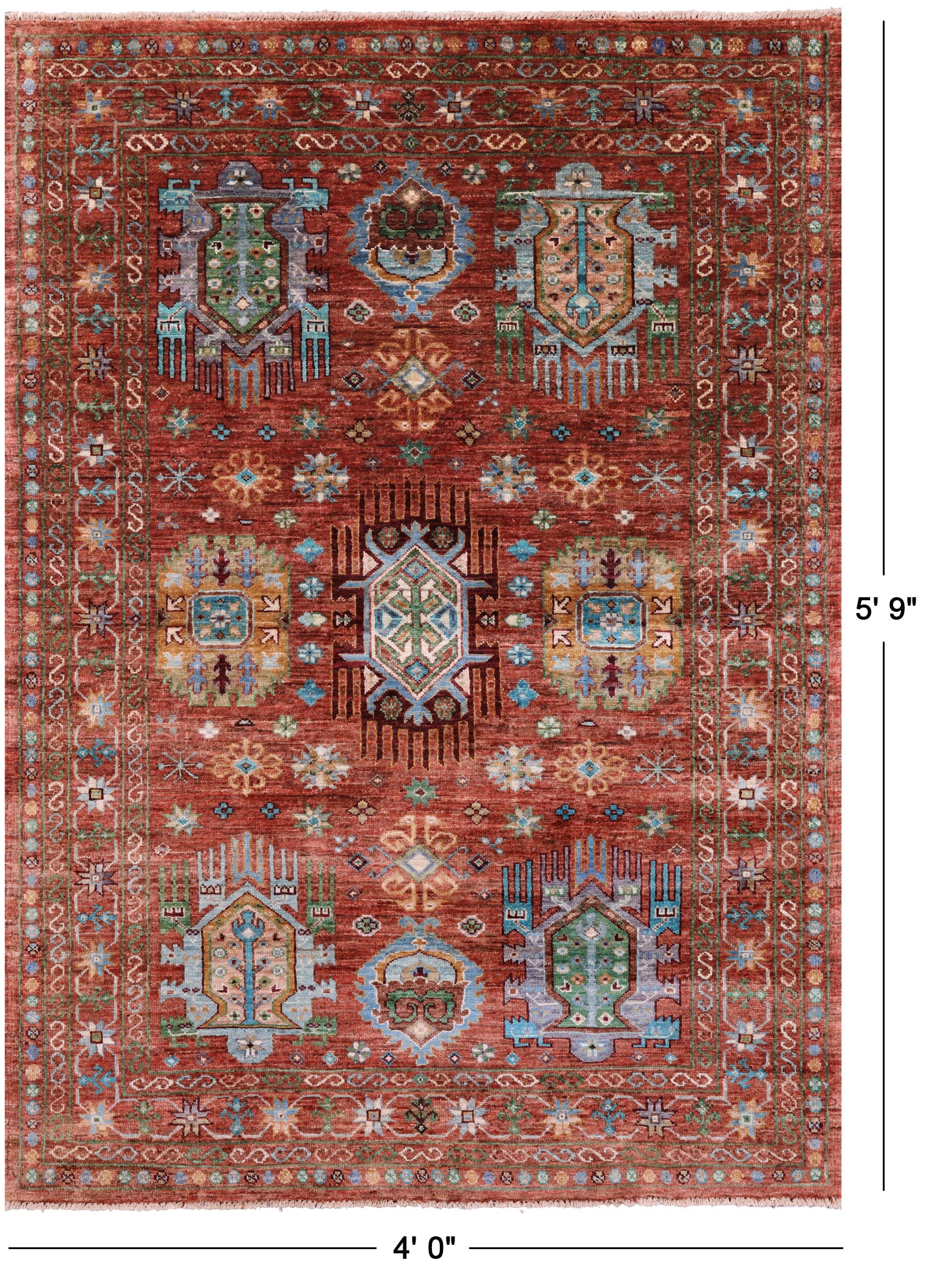 Turkmen Ersari Hand Knotted Wool Rug - 4' 0" X 5' 9" - Golden Nile