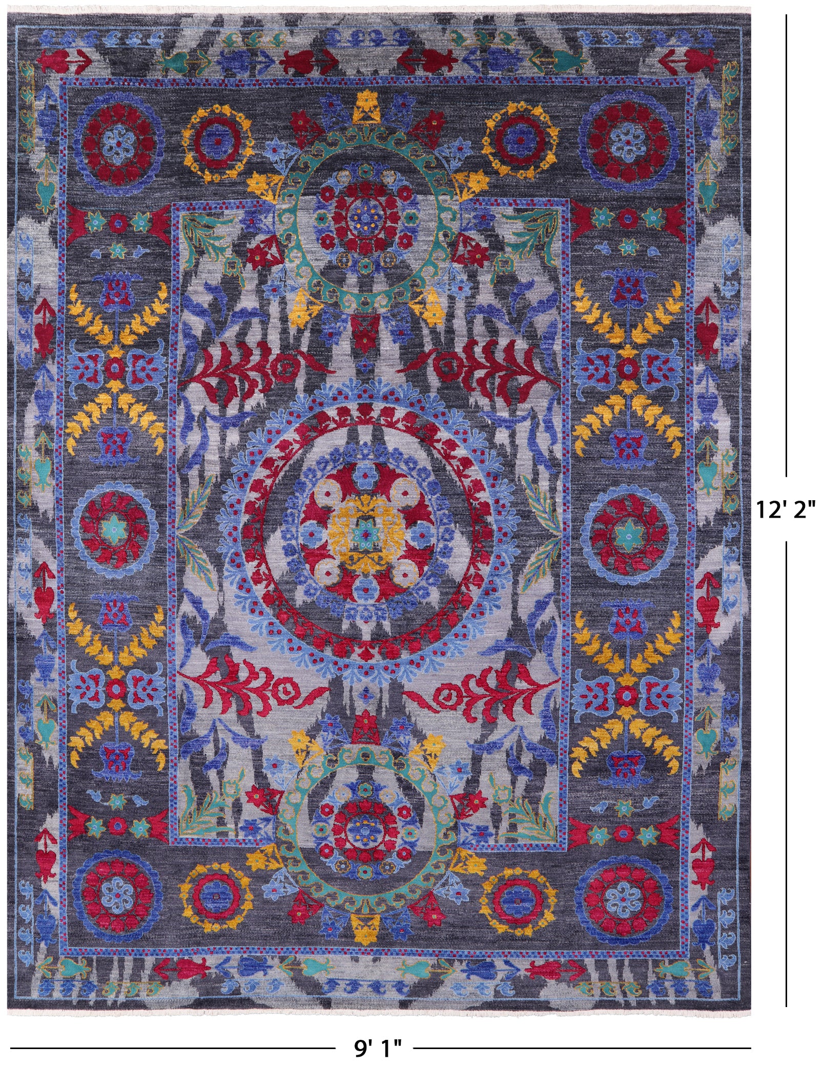 Grey William Morris Handmade Wool Area Rug - 9' 1" X 12' 2" - Golden Nile