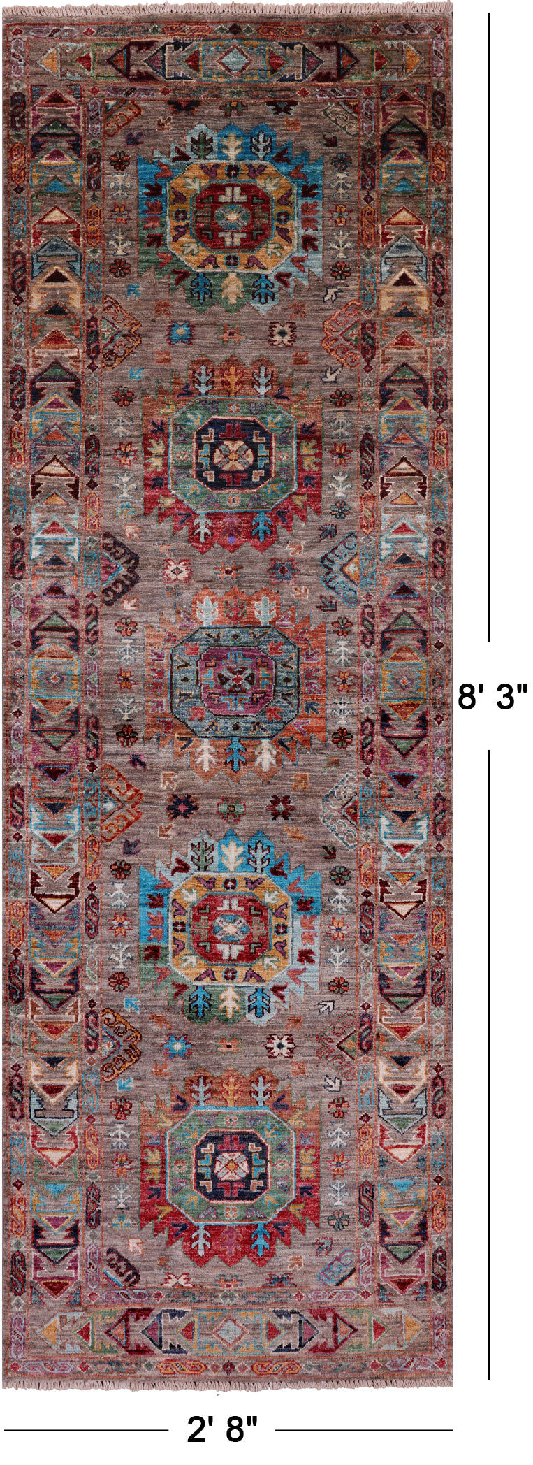 Turkmen Ersari Hand Knotted Wool Runner Rug - 2' 8" X 8' 3" - Golden Nile
