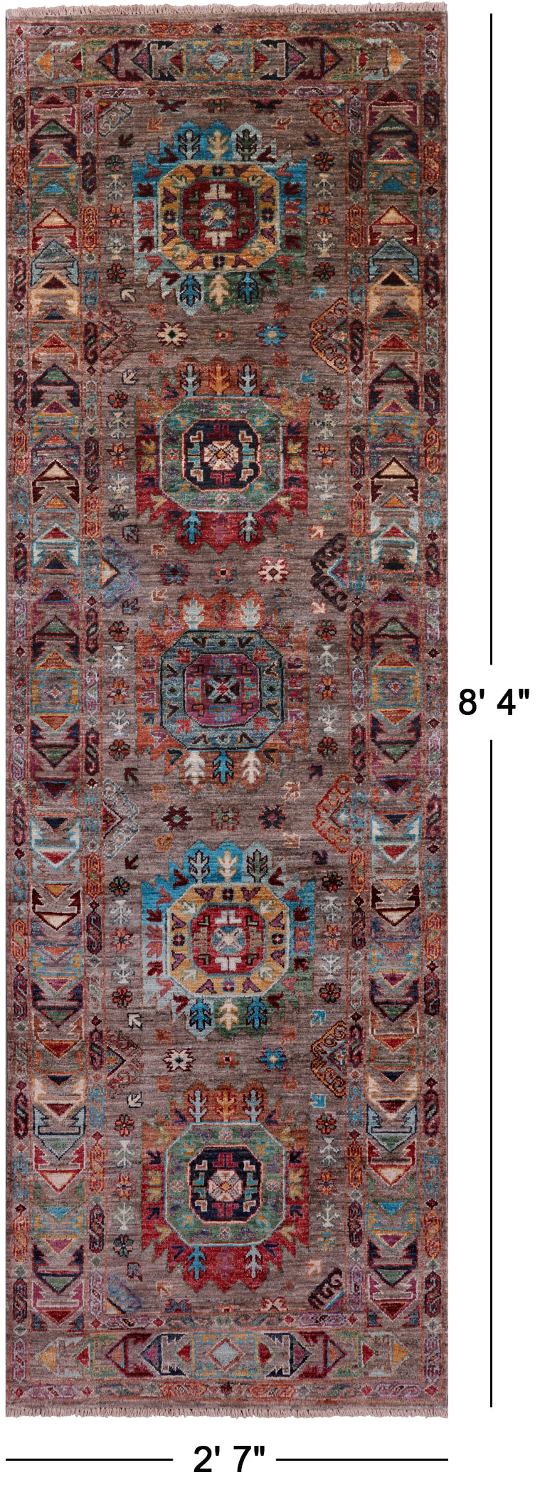 Turkmen Ersari Hand Knotted Wool Runner Rug - 2' 7" X 8' 4" - Golden Nile