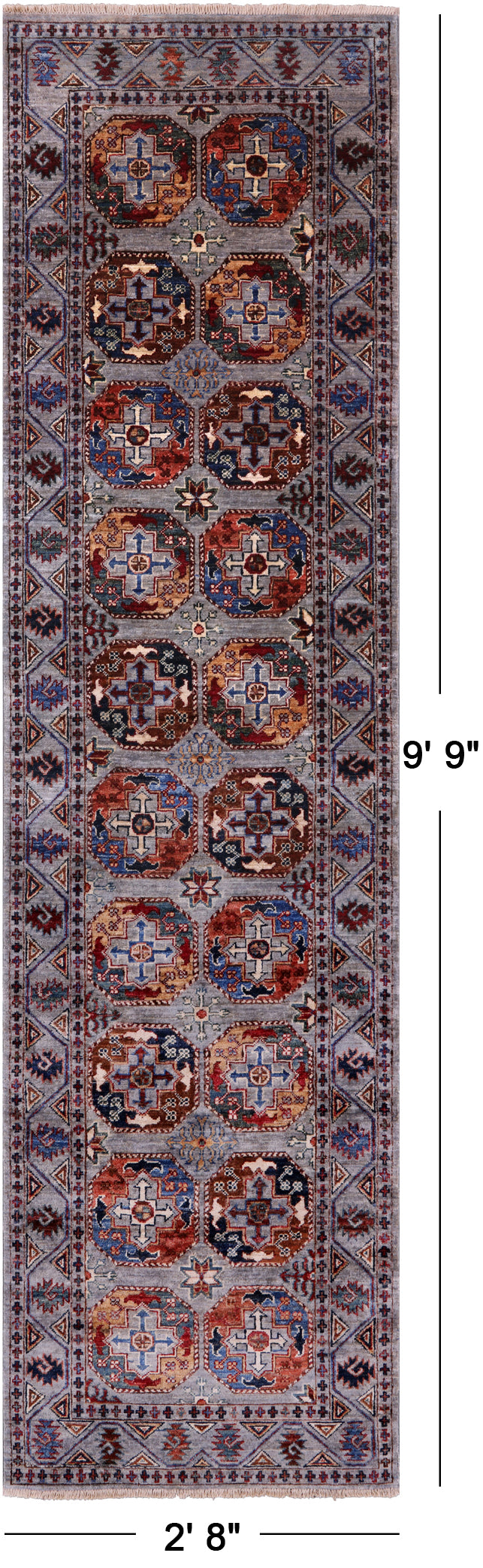 Turkmen Ersari Handmade Wool Runner Rug - 2' 8" X 9' 9" - Golden Nile