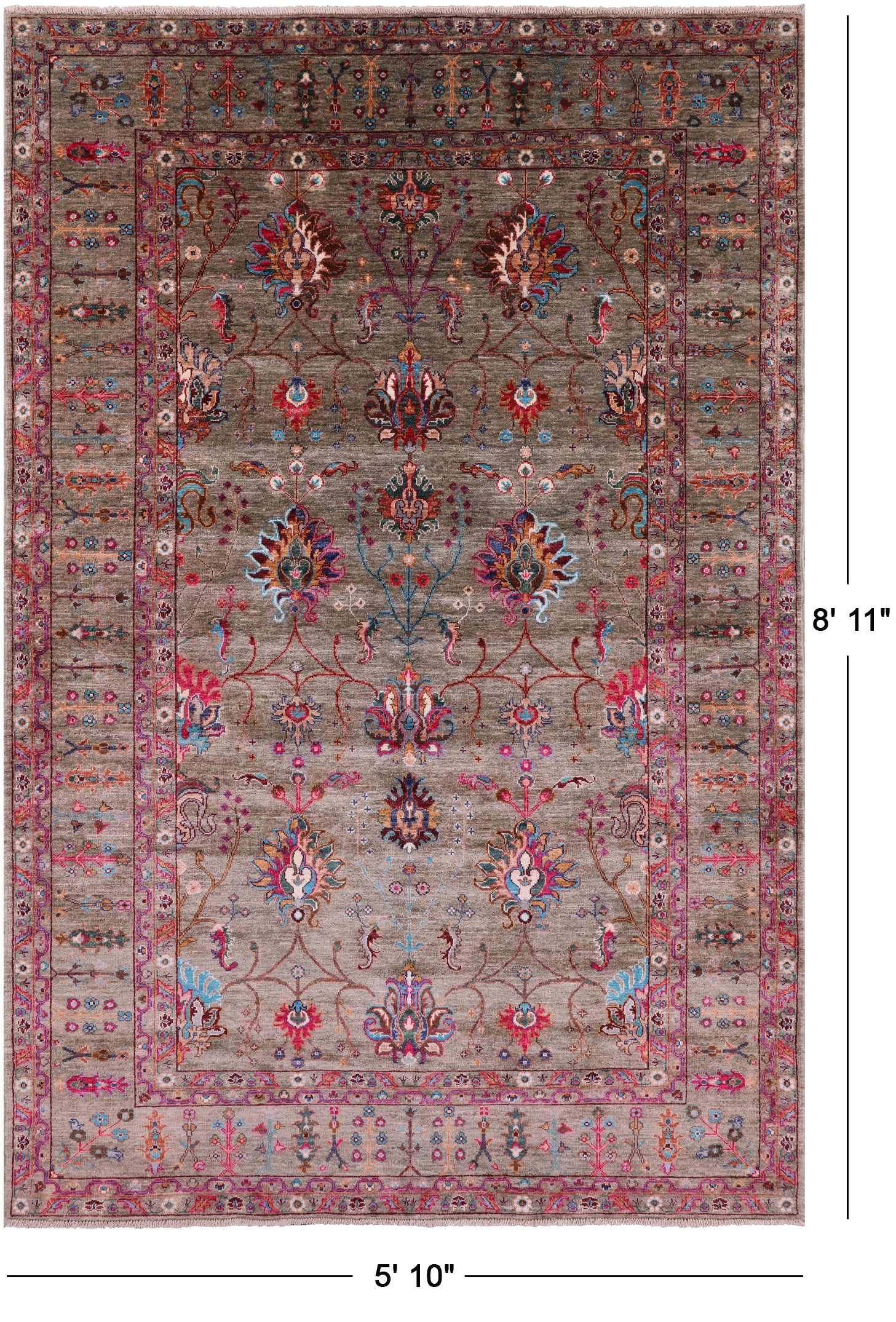 Peshawar Hand Knotted Wool Rug - 5' 10" X 8' 11" - Golden Nile