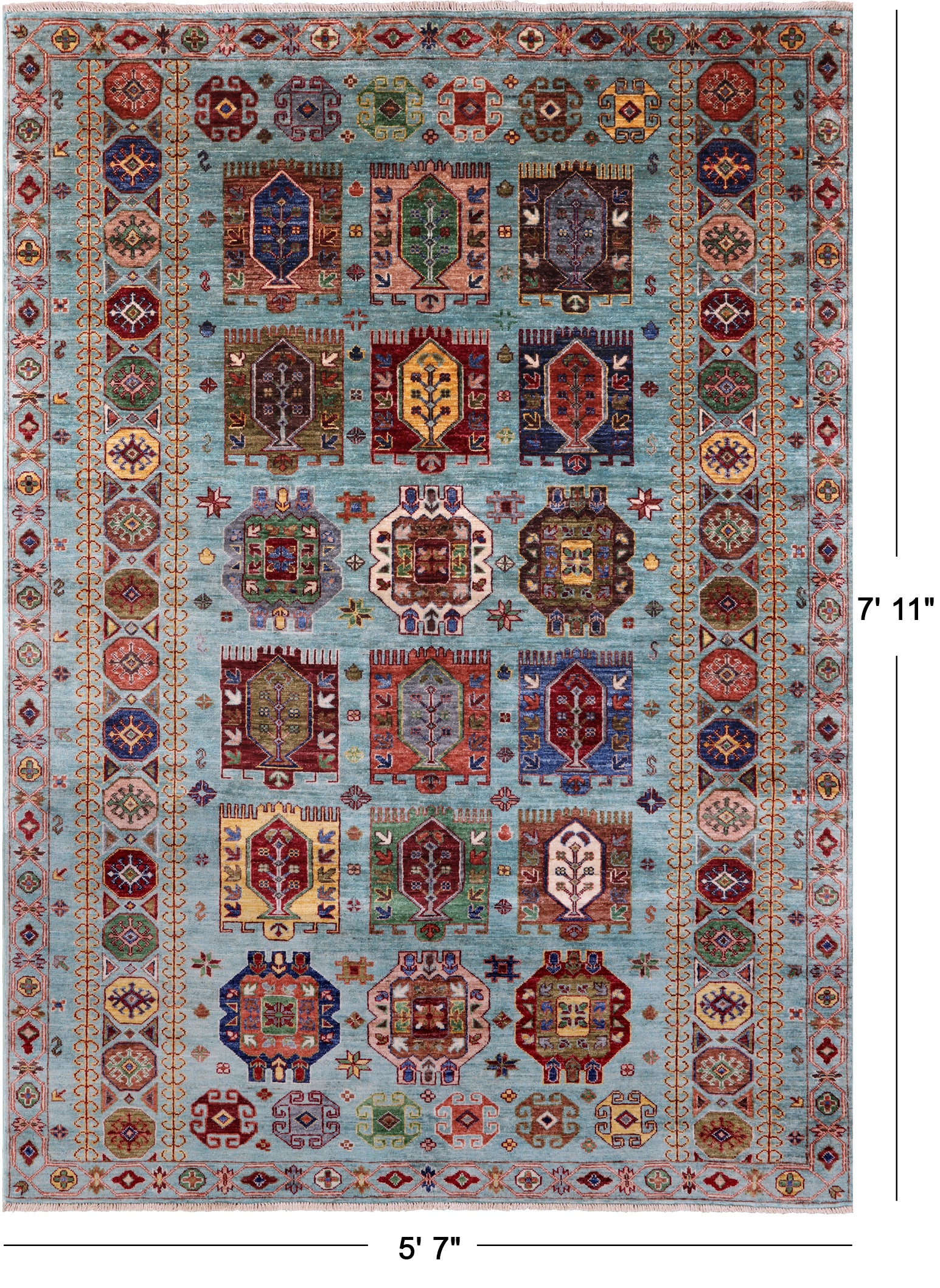 Blue Turkmen Ersari Hand Knotted Wool Rug - 5' 7" X 7' 11" - Golden Nile