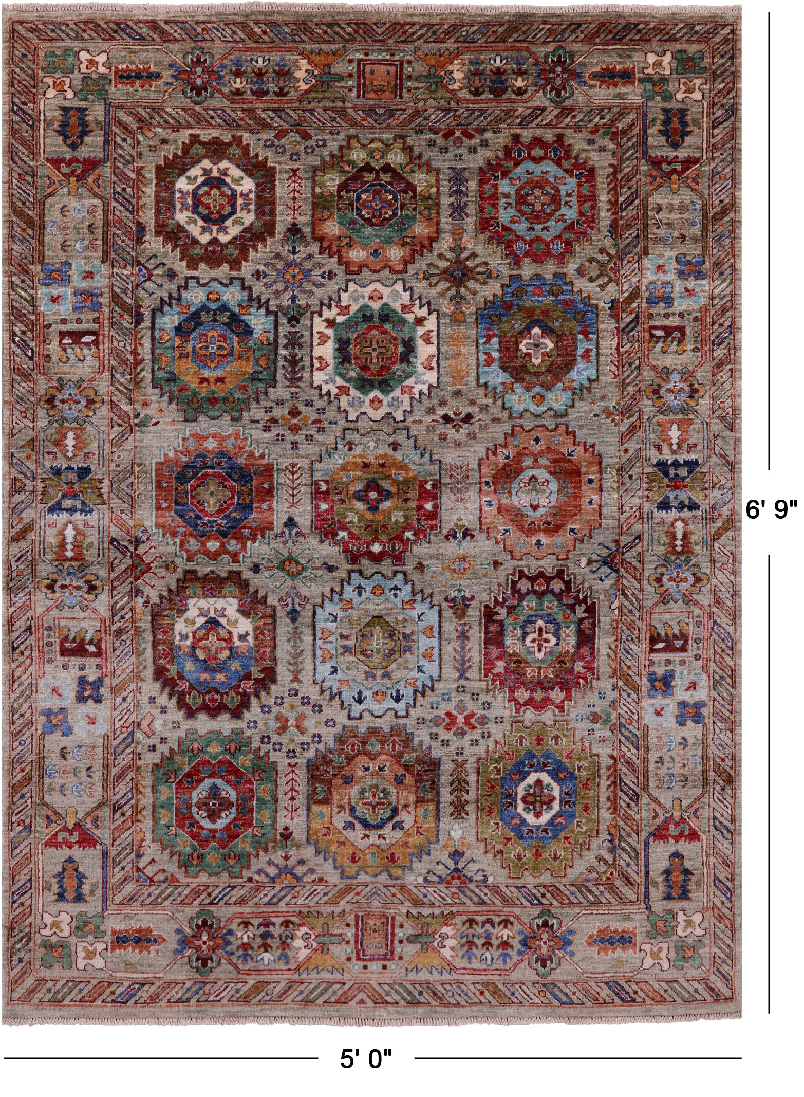 Turkmen Ersari Handmade Wool Rug - 5' 0" X 6' 9" - Golden Nile