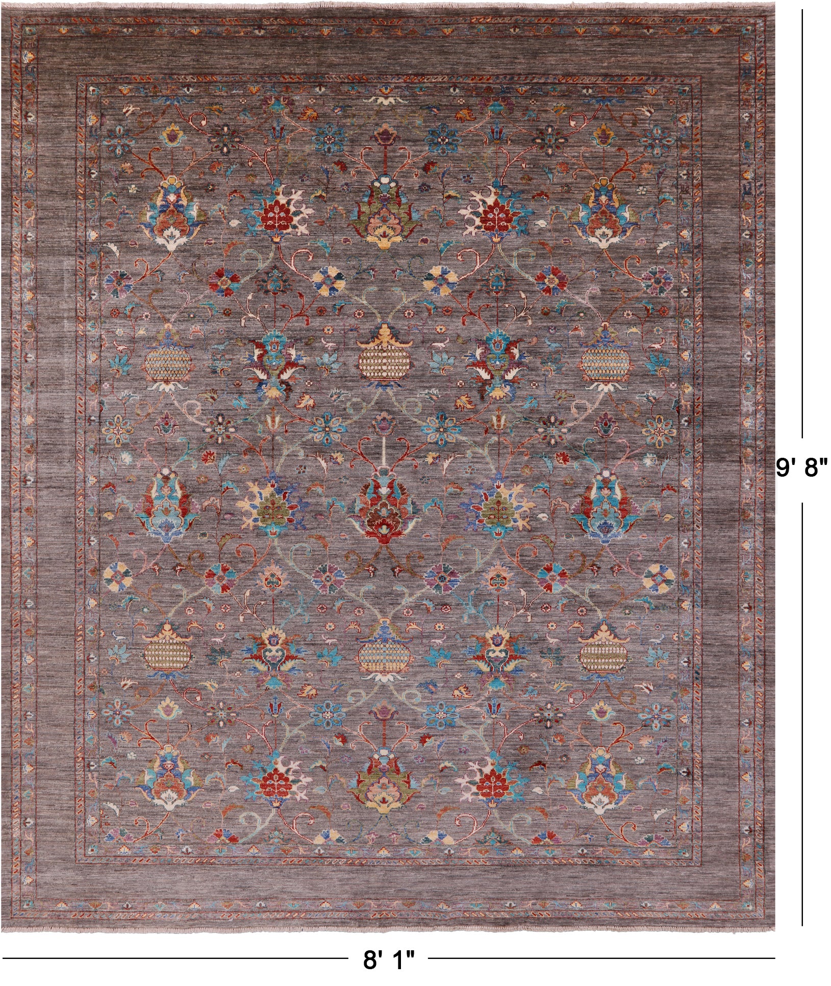 Peshawar Hand Knotted Wool Rug - 8' 1" X 9' 8" - Golden Nile