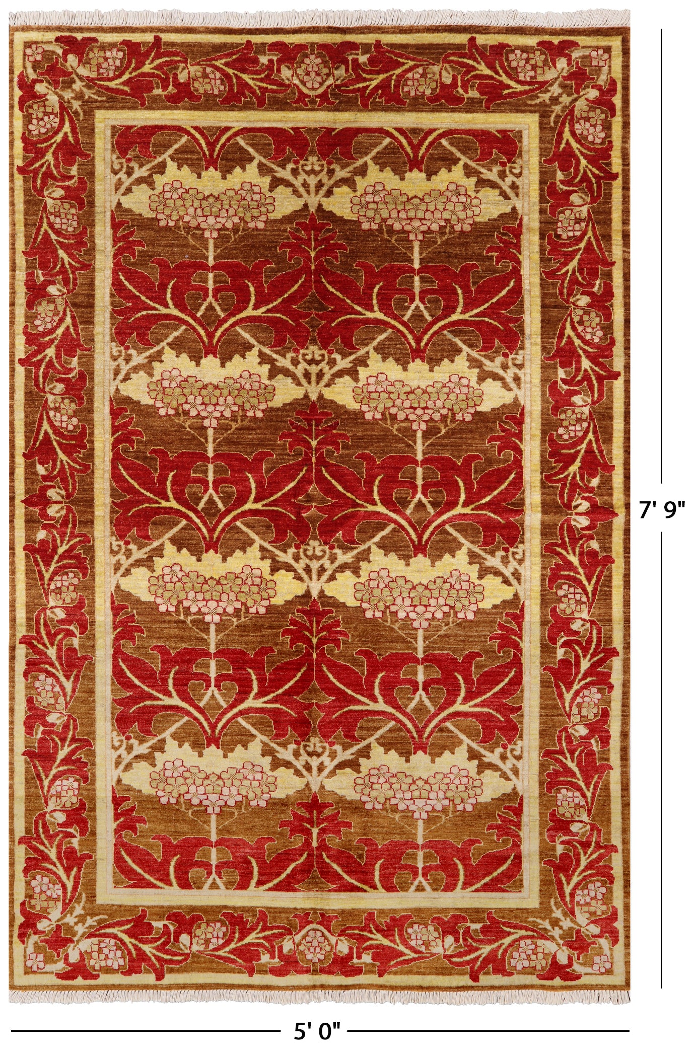 William Morris Handmade Wool Area Rug - 5' 0" X 7' 9" - Golden Nile