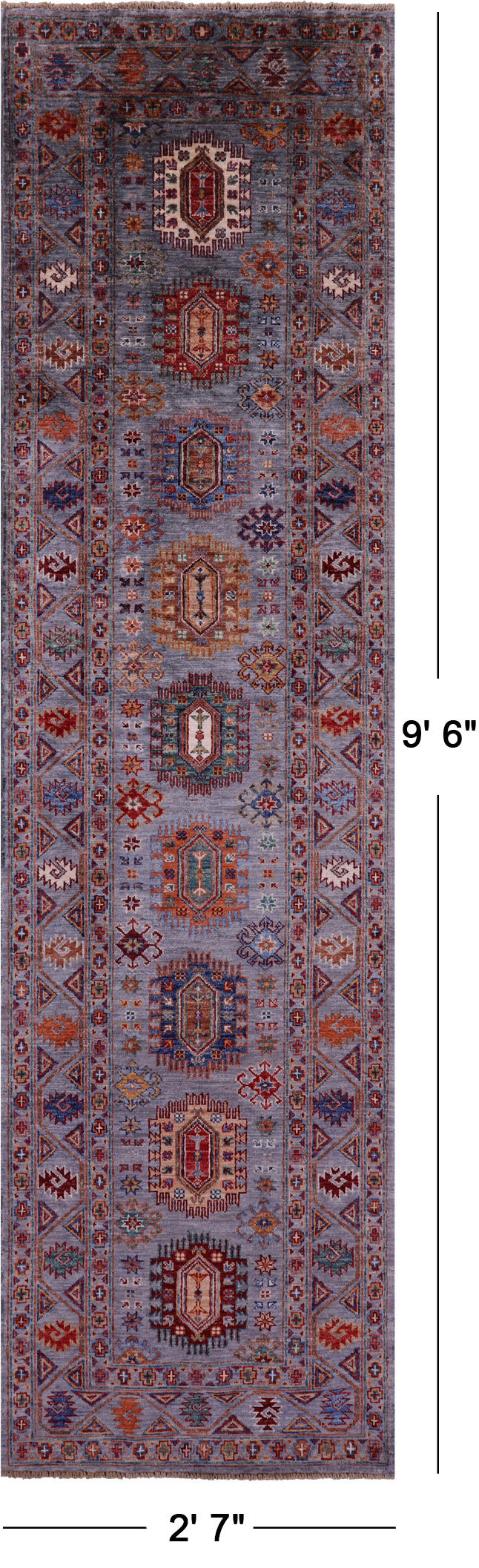 Grey Turkmen Ersari Hand Knotted Wool Runner Rug - 2' 7" X 9' 6" - Golden Nile