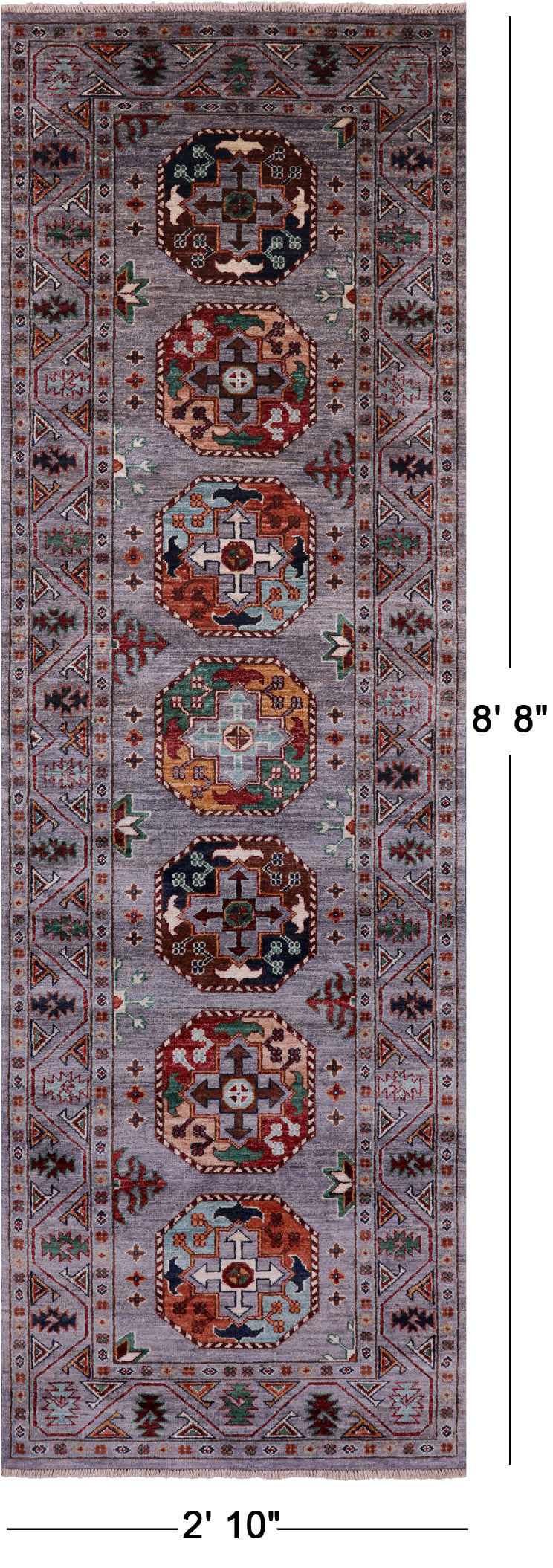 Grey Turkmen Ersari Hand Knotted Wool Runner Rug - 2' 10" X 8' 8" - Golden Nile