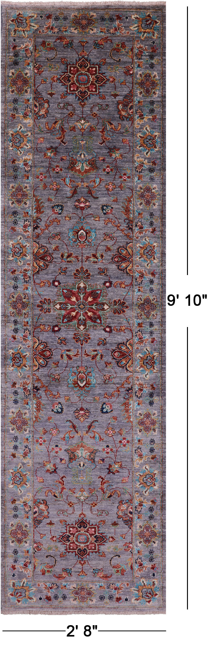Grey Persian Tabriz Hand Knotted Wool Runner Rug - 2' 8" X 9' 10" - Golden Nile