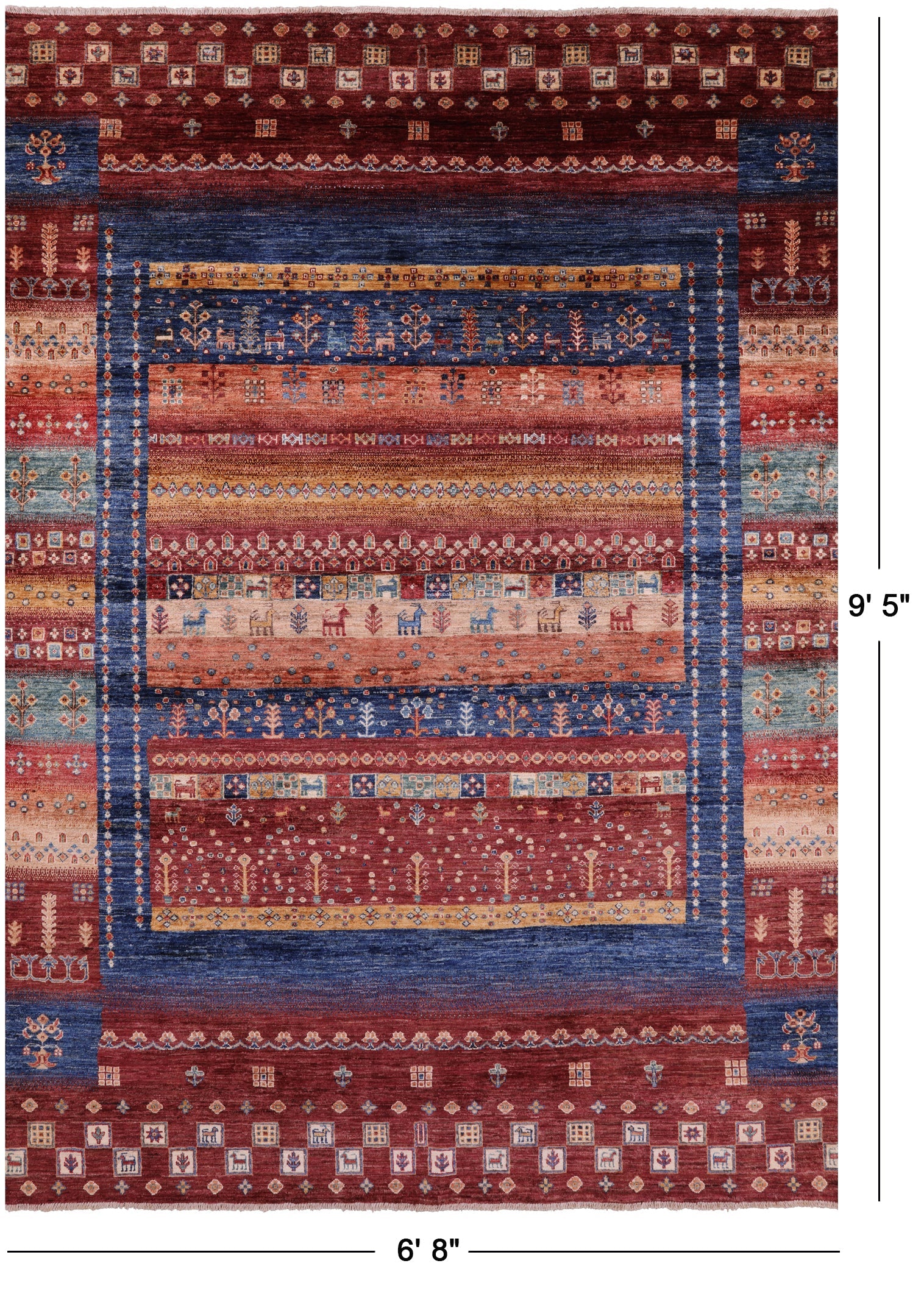 Tribal Persian Gabbeh Hand Knotted Wool Rug - 6' 8" X 9' 5" - Golden Nile