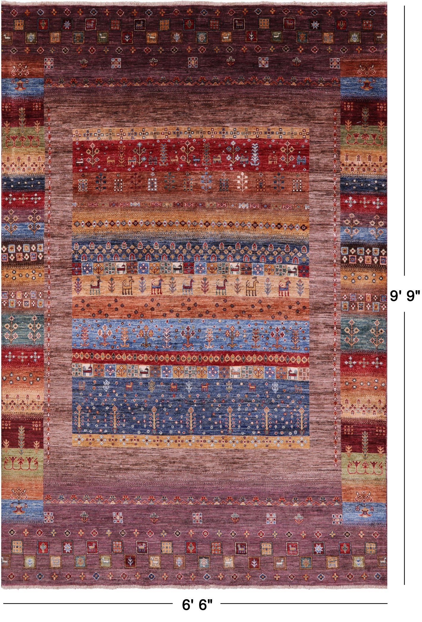 Persian Gabbeh Tribal Hand Knotted Wool Rug - 6' 6" X 9' 9" - Golden Nile