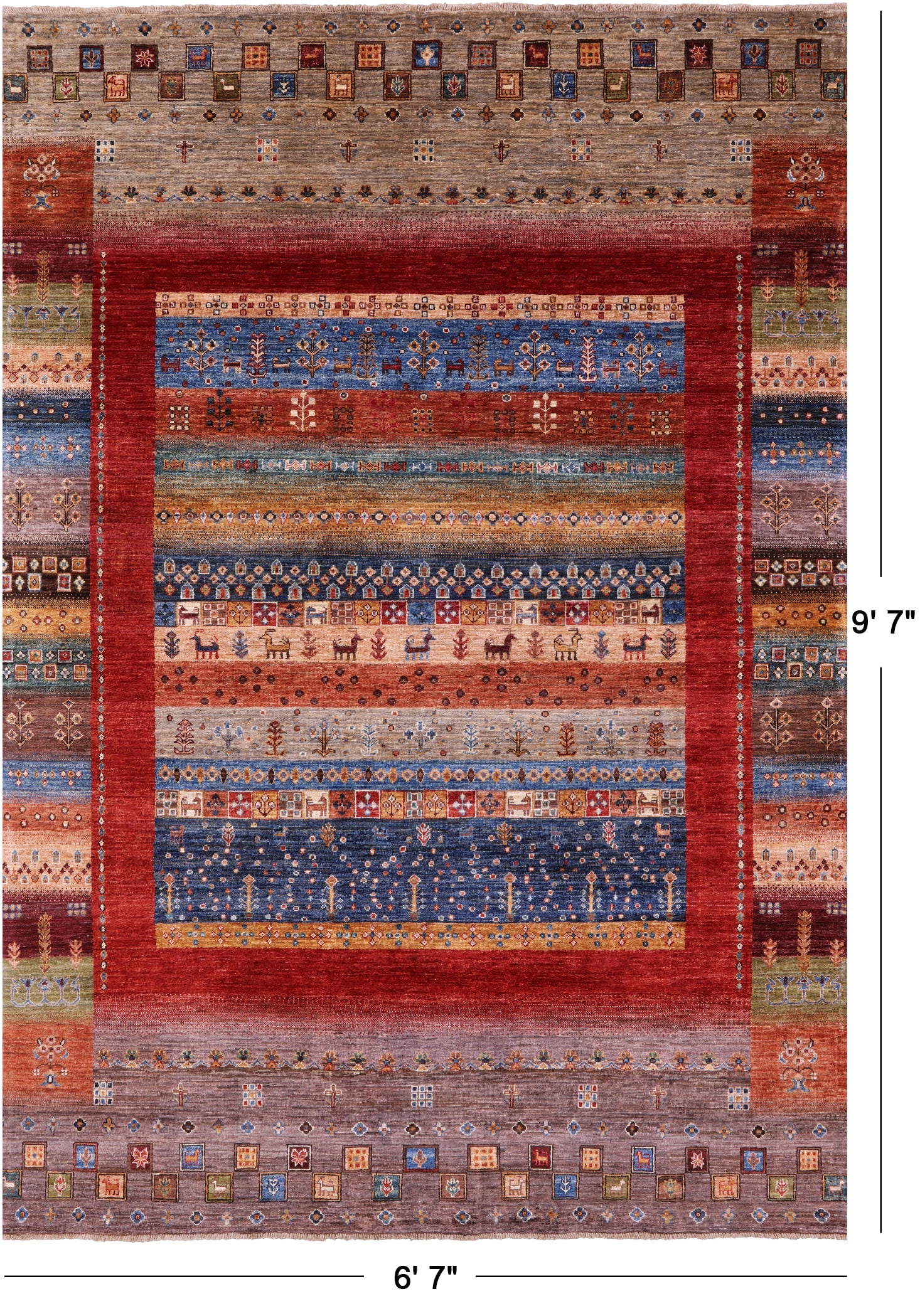Persian Gabbeh Tribal Handmade Wool Rug - 6' 7" X 9' 7" - Golden Nile