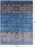 Blue Khorjin Persian Gabbeh Hand Knotted Wool Rug - 5' 7" X 7' 6" - Golden Nile