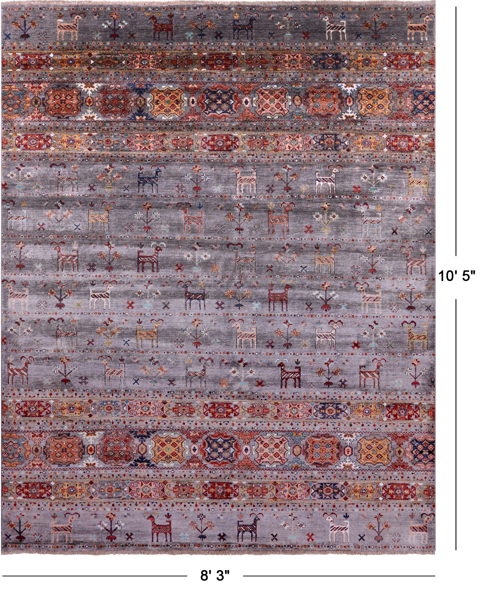 Grey Tribal Persian Gabbeh Hand Knotted Wool Rug - 8' 3" X 10' 5" - Golden Nile