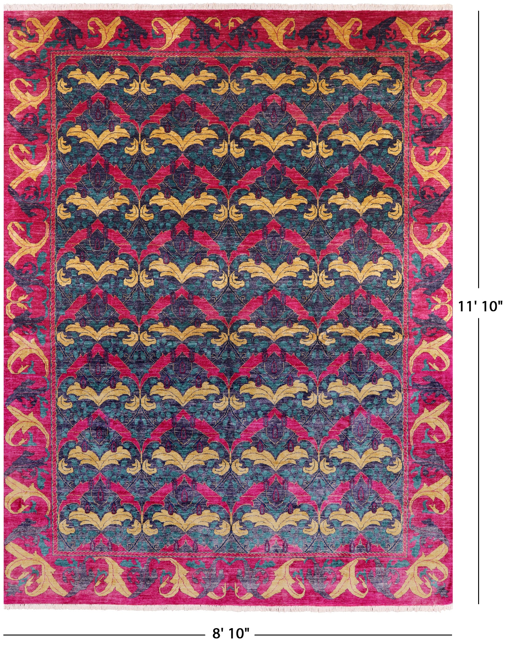 Blue William Morris Handmade Wool Area Rug - 8' 10" X 11' 10" - Golden Nile