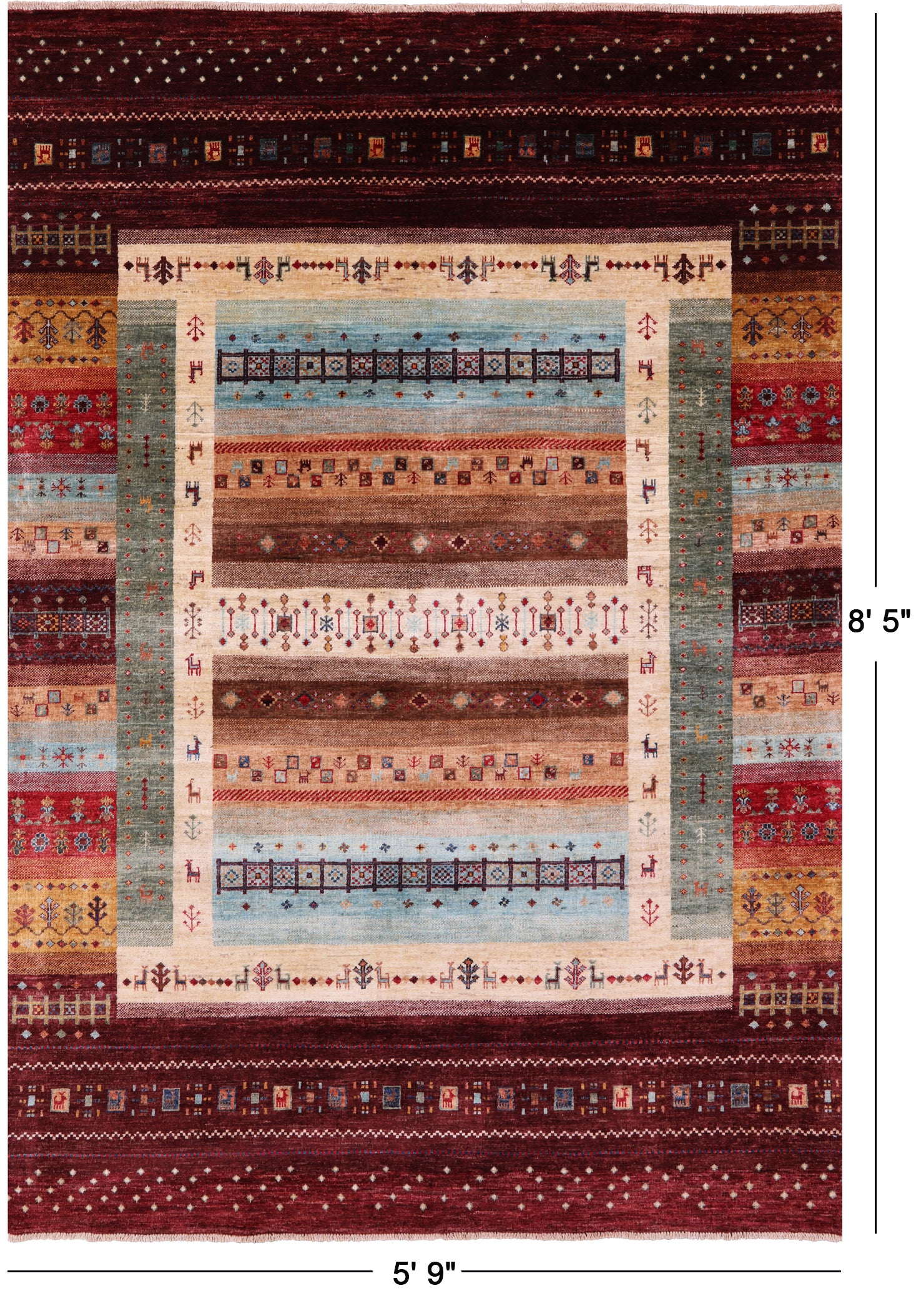 Tribal Persian Gabbeh Hand Knotted Wool Rug - 5' 9" X 8' 5" - Golden Nile