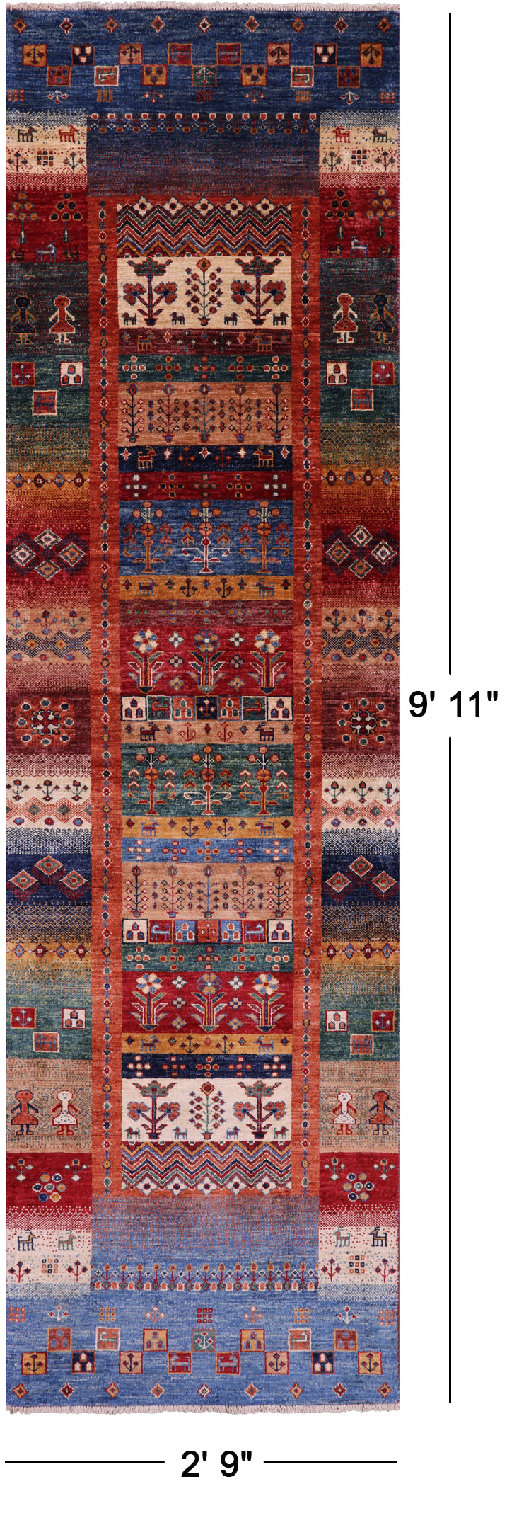 Tribal Persian Gabbeh Handmade Wool Runner Rug - 2' 9" X 9' 11" - Golden Nile