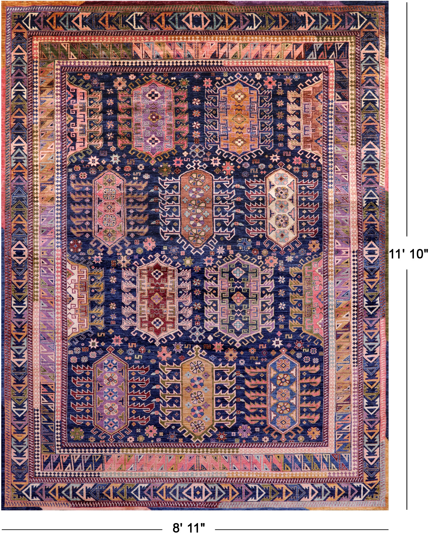 Blue Persian Fine Serapi Hand Knotted Wool Rug - 8' 11" X 11' 10" - Golden Nile