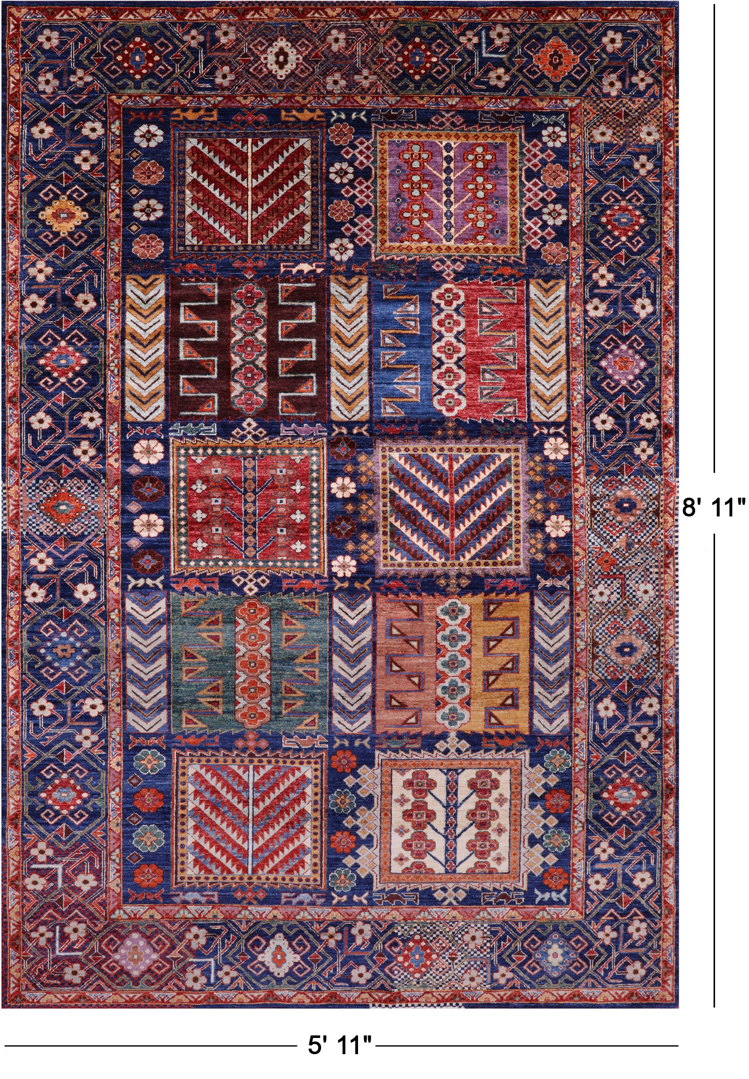 Blue Persian Fine Serapi Hand Knotted Wool Rug - 5' 11" X 8' 11" - Golden Nile