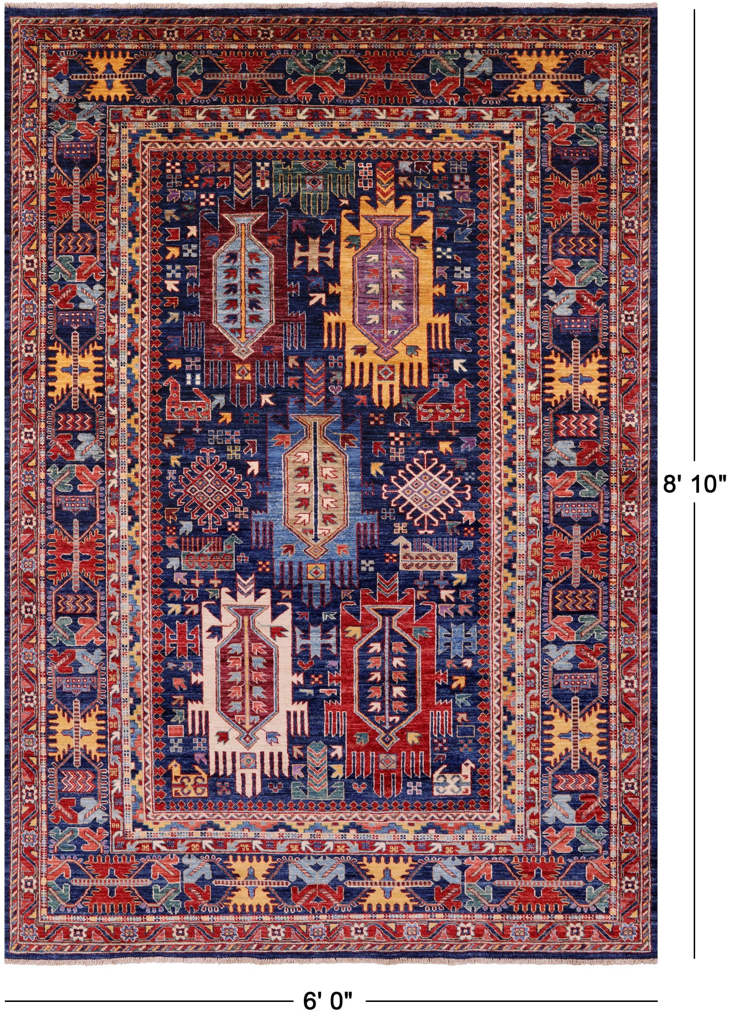 Blue Persian Fine Serapi Handmade Wool Rug - 6' 0" X 8' 10" - Golden Nile