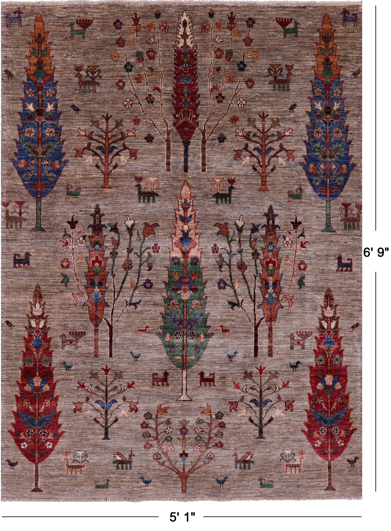 Tribal Persian Gabbeh Hand Knotted Wool Rug - 5' 1" X 6' 9" - Golden Nile