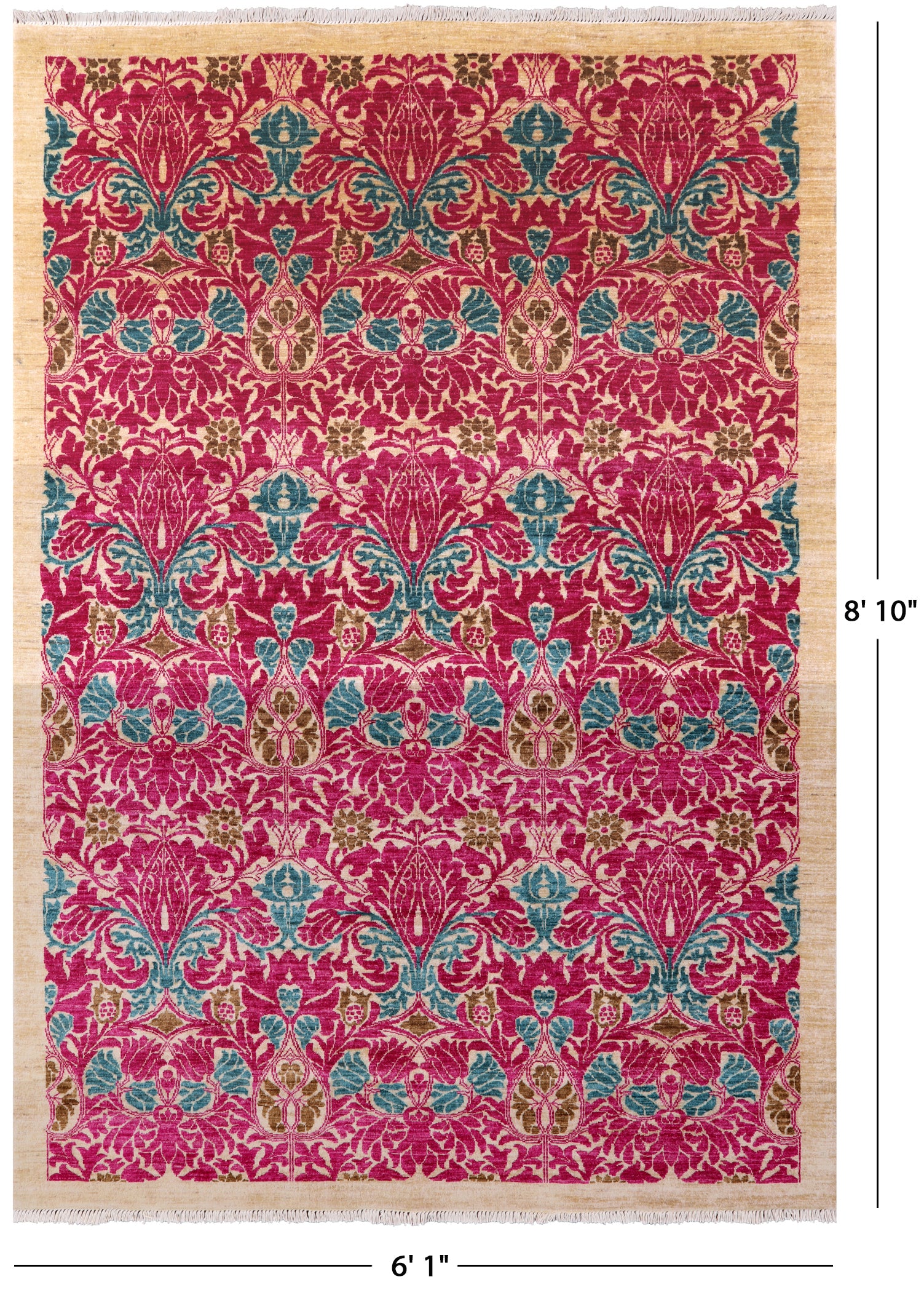 William Morris Hand Knotted Wool Area Rug - 6' 1" X 8' 10" - Golden Nile