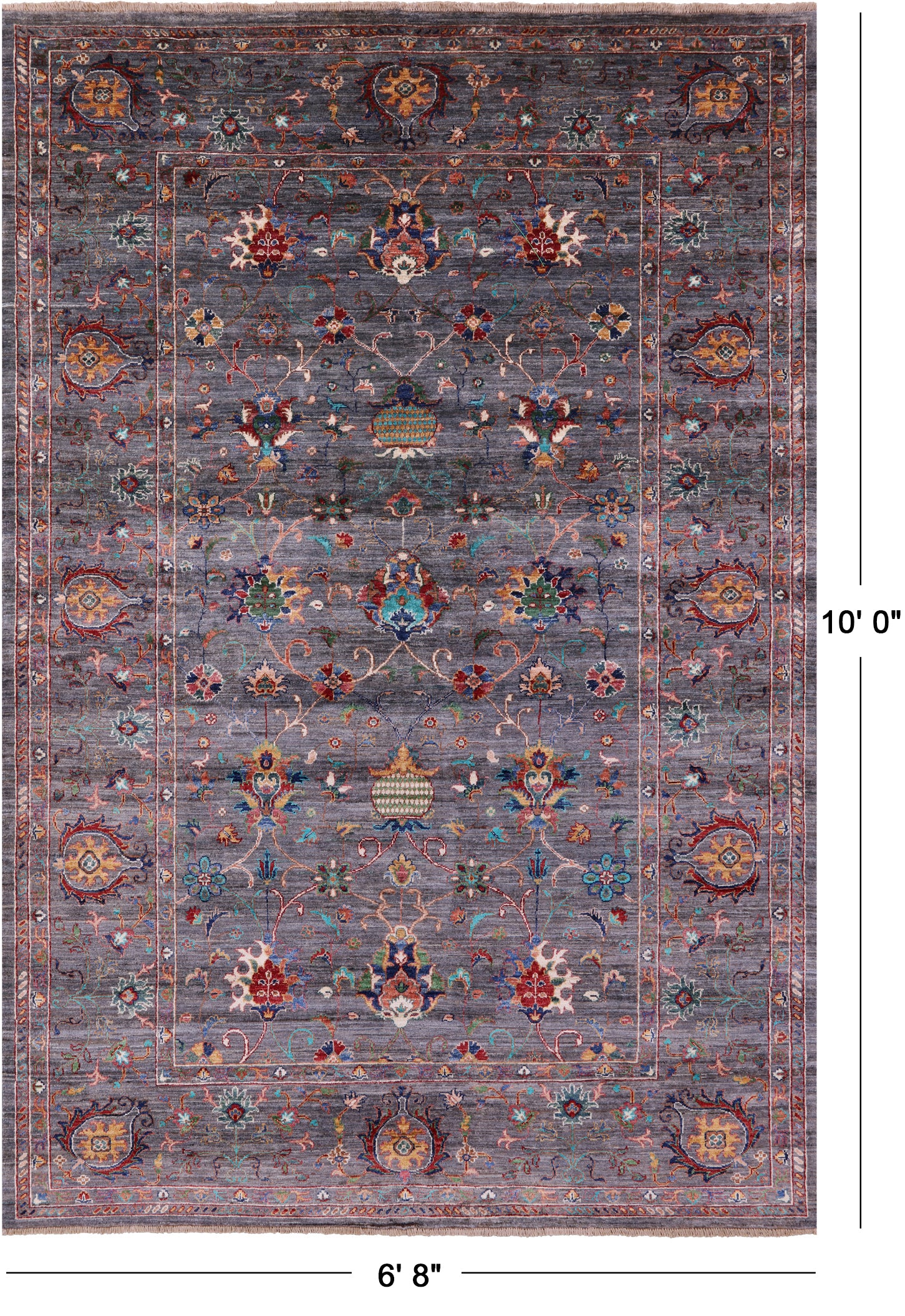 Grey Peshawar Hand Knotted Wool Rug - 6' 8" X 10' 0" - Golden Nile