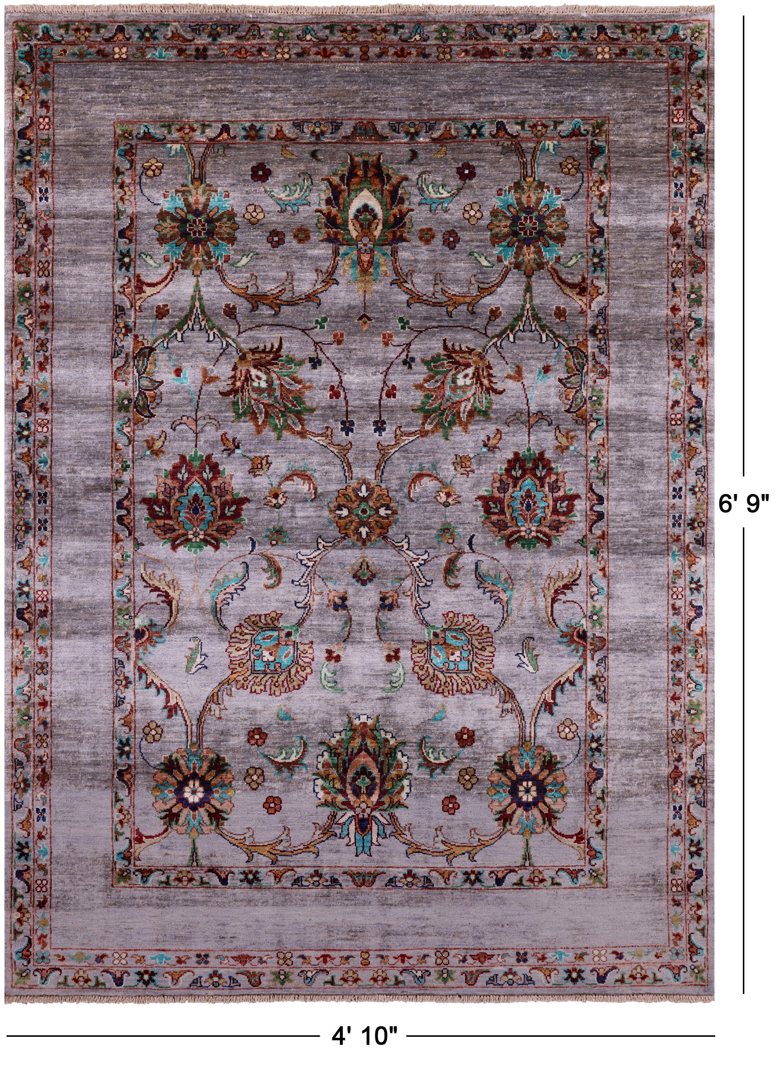 Grey Peshawar Hand Knotted Wool Rug - 4' 10" X 6' 9" - Golden Nile