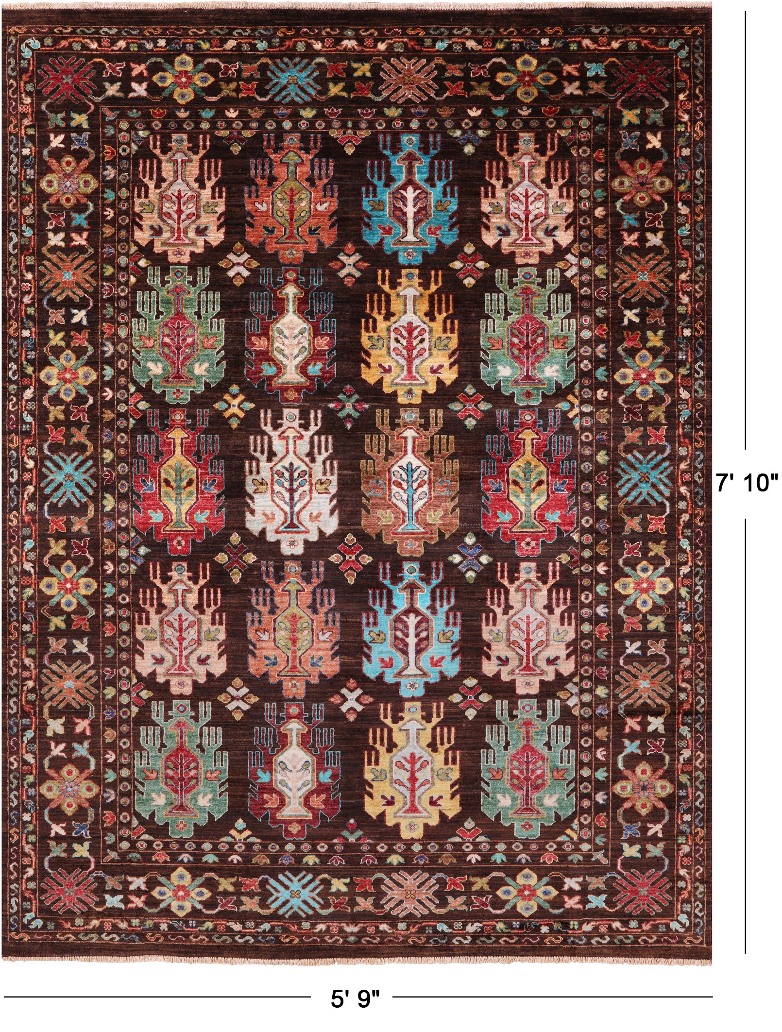 Brown Turkmen Ersari Hand Knotted Wool Rug - 5' 9" X 7' 10" - Golden Nile