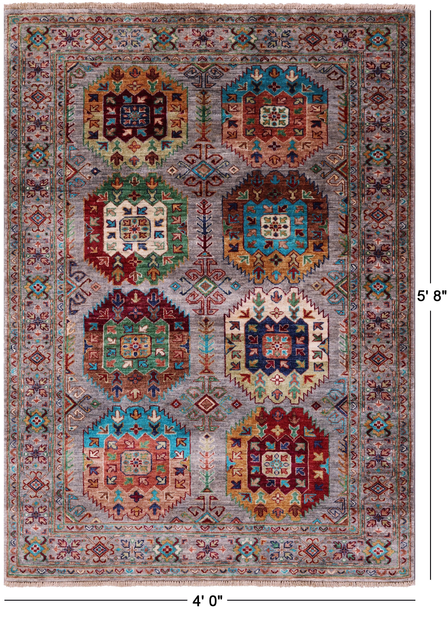 Turkmen Ersari Handmade Wool Rug - 4' 0" X 5' 8" - Golden Nile