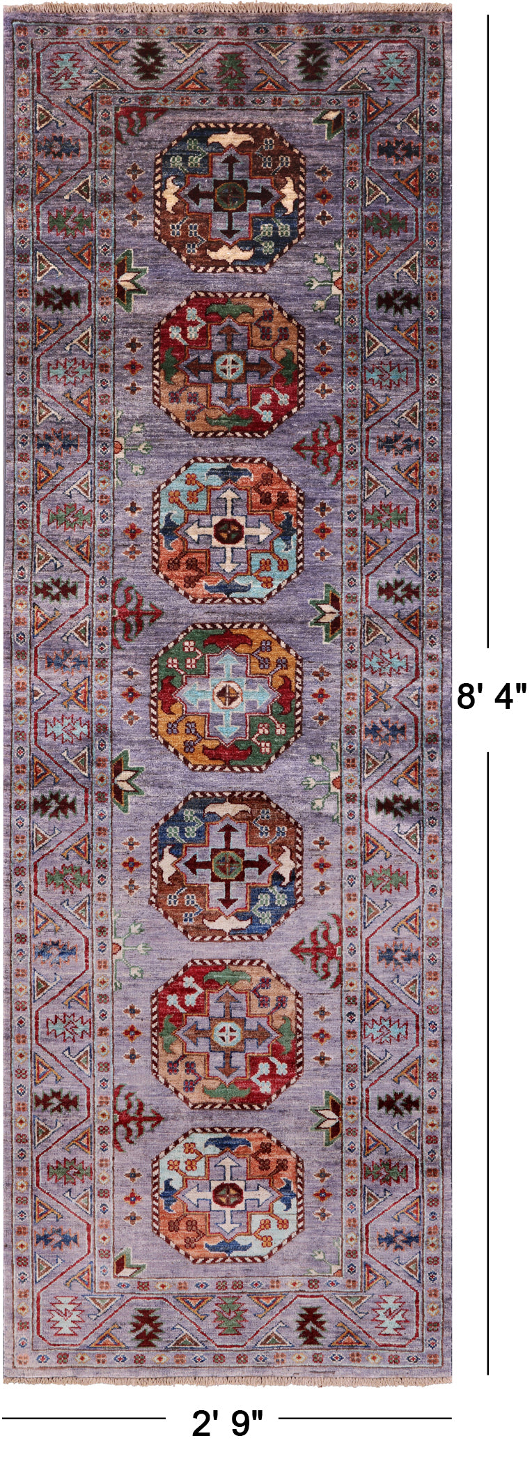 Grey Turkmen Ersari Hand Knotted Wool Runner Rug - 2' 9" X 8' 4" - Golden Nile