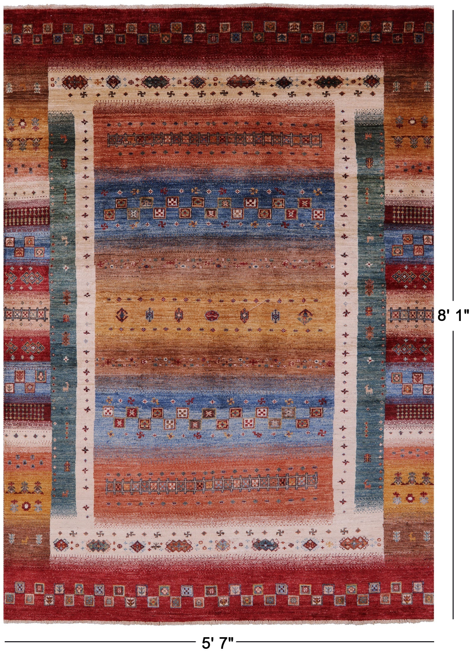 Tribal Persian Gabbeh Hand Knotted Wool Rug - 5' 7" X 8' 1" - Golden Nile