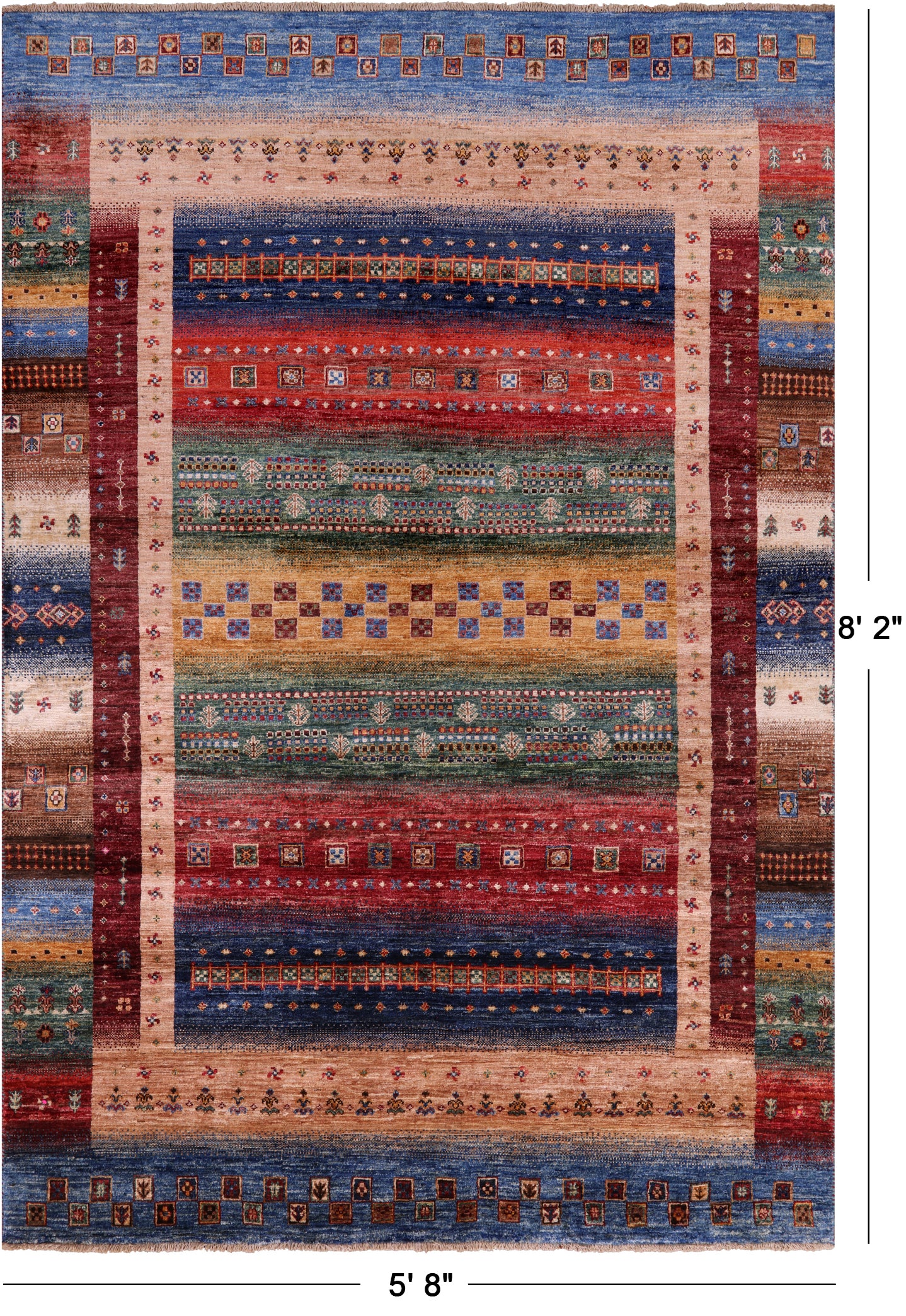 Tribal Persian Gabbeh Handmade Wool Rug - 5' 8" X 8' 2" - Golden Nile