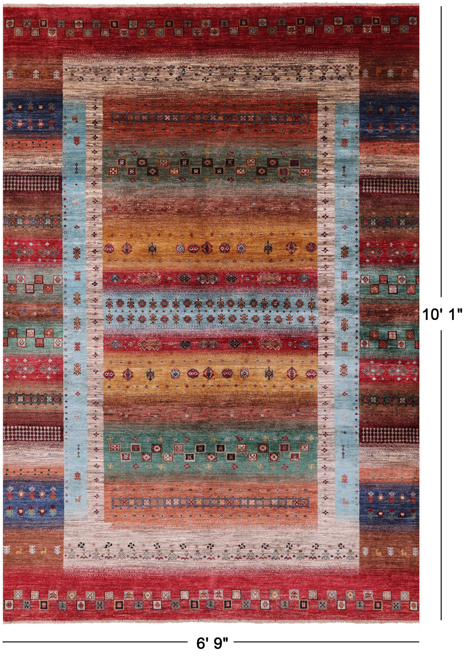 Tribal Persian Gabbeh Hand Knotted Wool Rug - 6' 9" X 10' 1" - Golden Nile