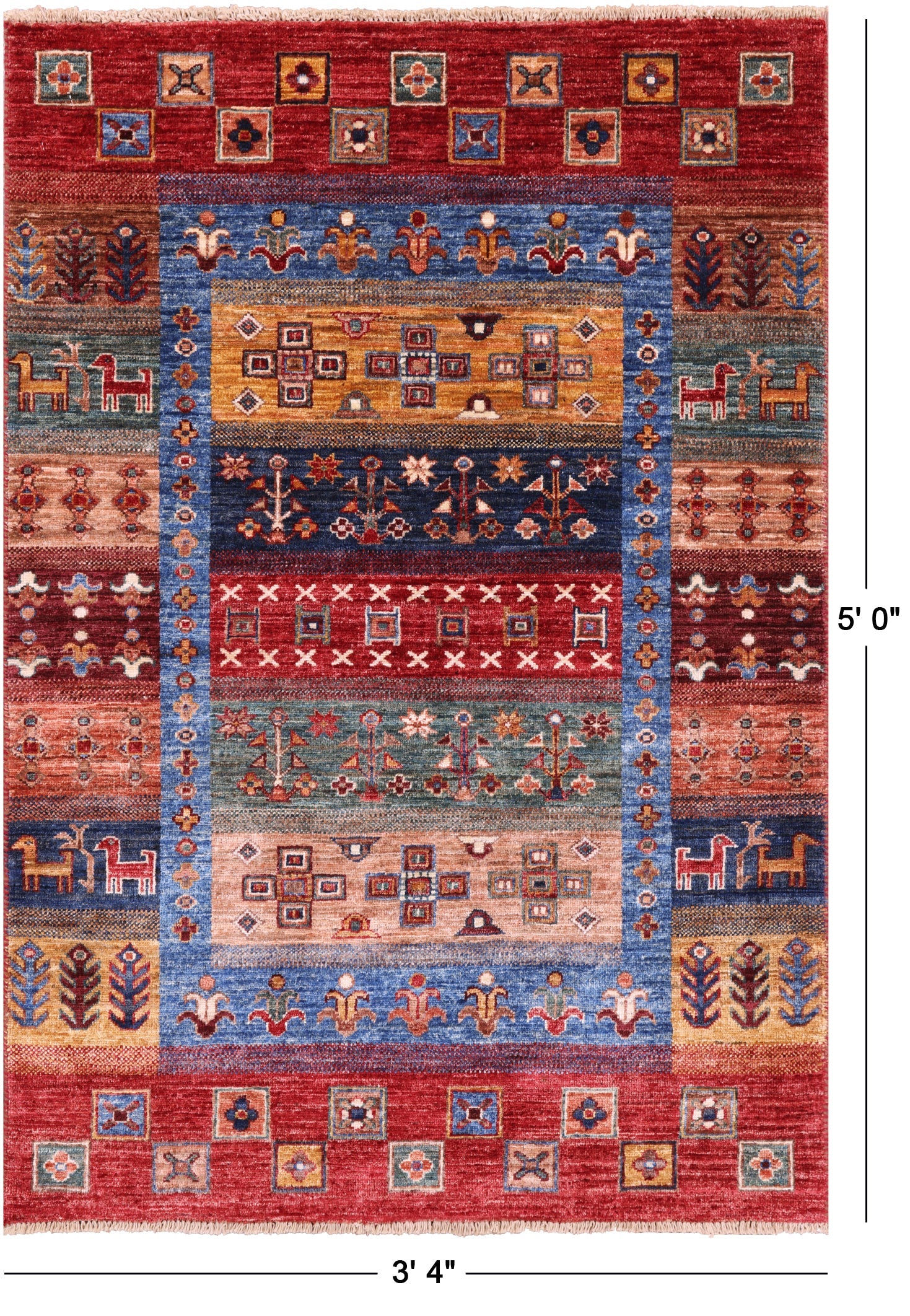 Tribal Persian Gabbeh Hand Knotted Wool Rug - 3' 4" X 5' 0" - Golden Nile